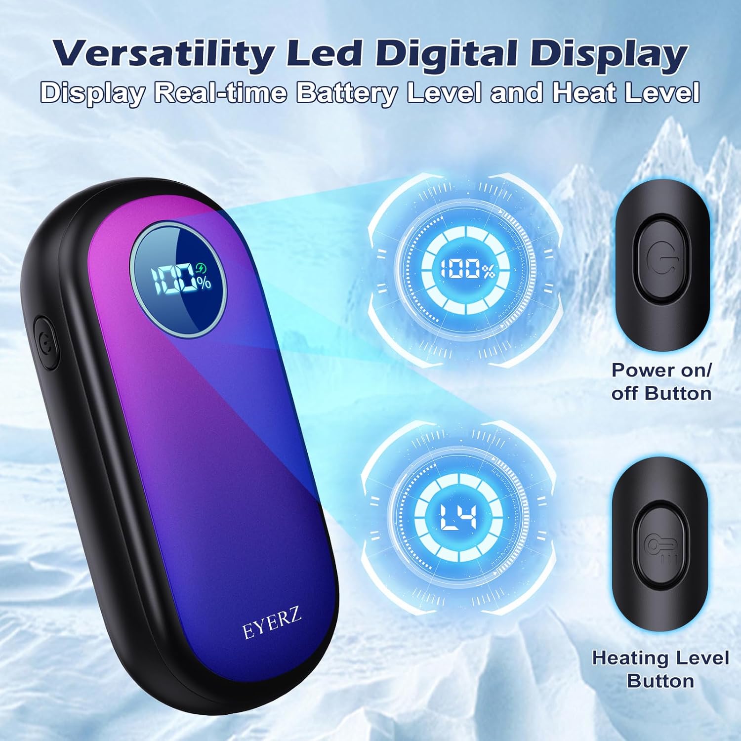 Rechargeable Hand Warmers, Dual-Sided Electric Hand Warmers with LED Display & Flashlight, 4 Levels Fast Heat, Portable Handwarmers for Christmas, Hunting Essentials, Camping, Gifts for Men, Women
