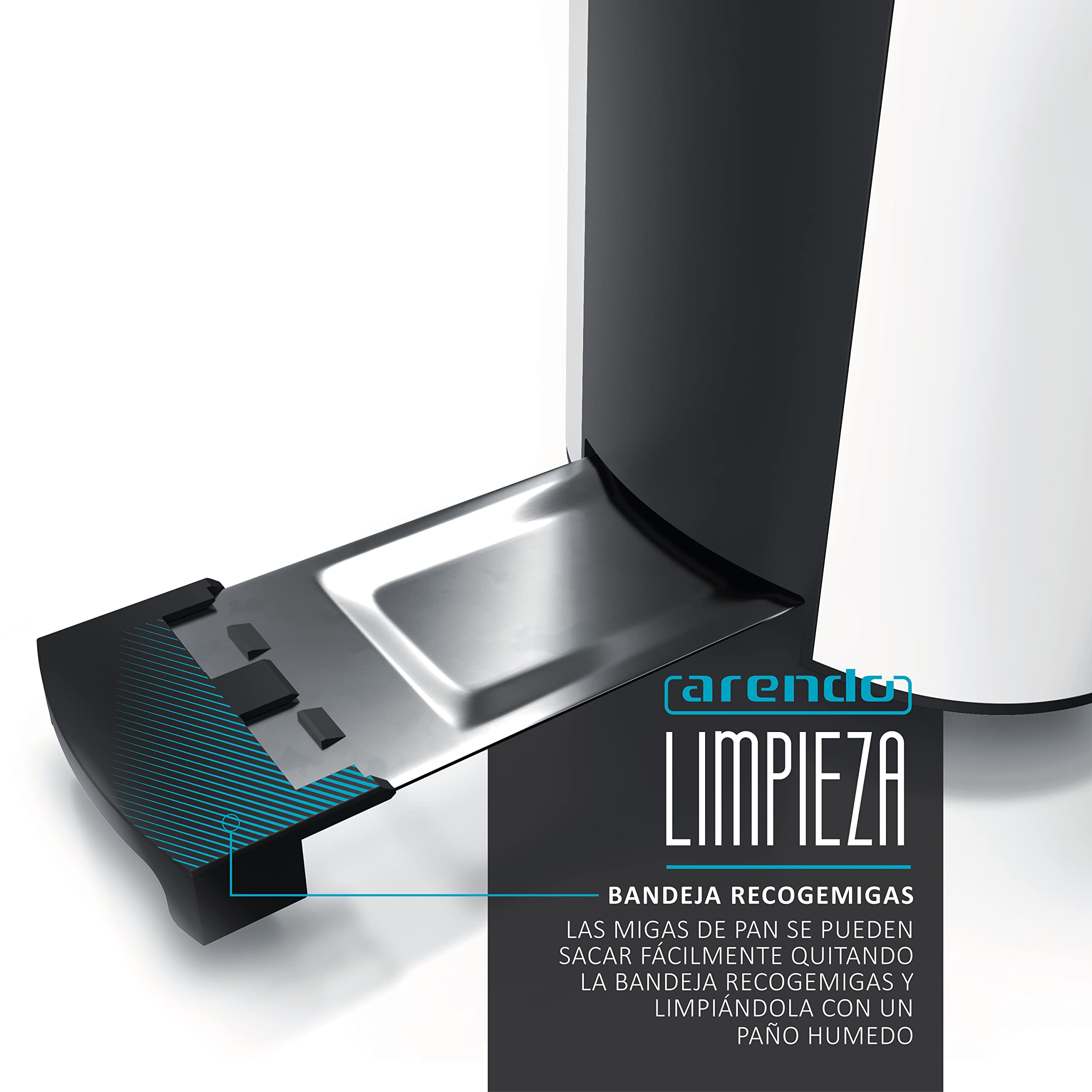 Arendo - Tostadora 4 rebanadas con ranuras largas - 1500 W - 6 niveles - Pantalla indicadora - Descongelación y calentamiento - Soporte panecillos - Bandeja de migas - Doble pared - Acero inoxidable