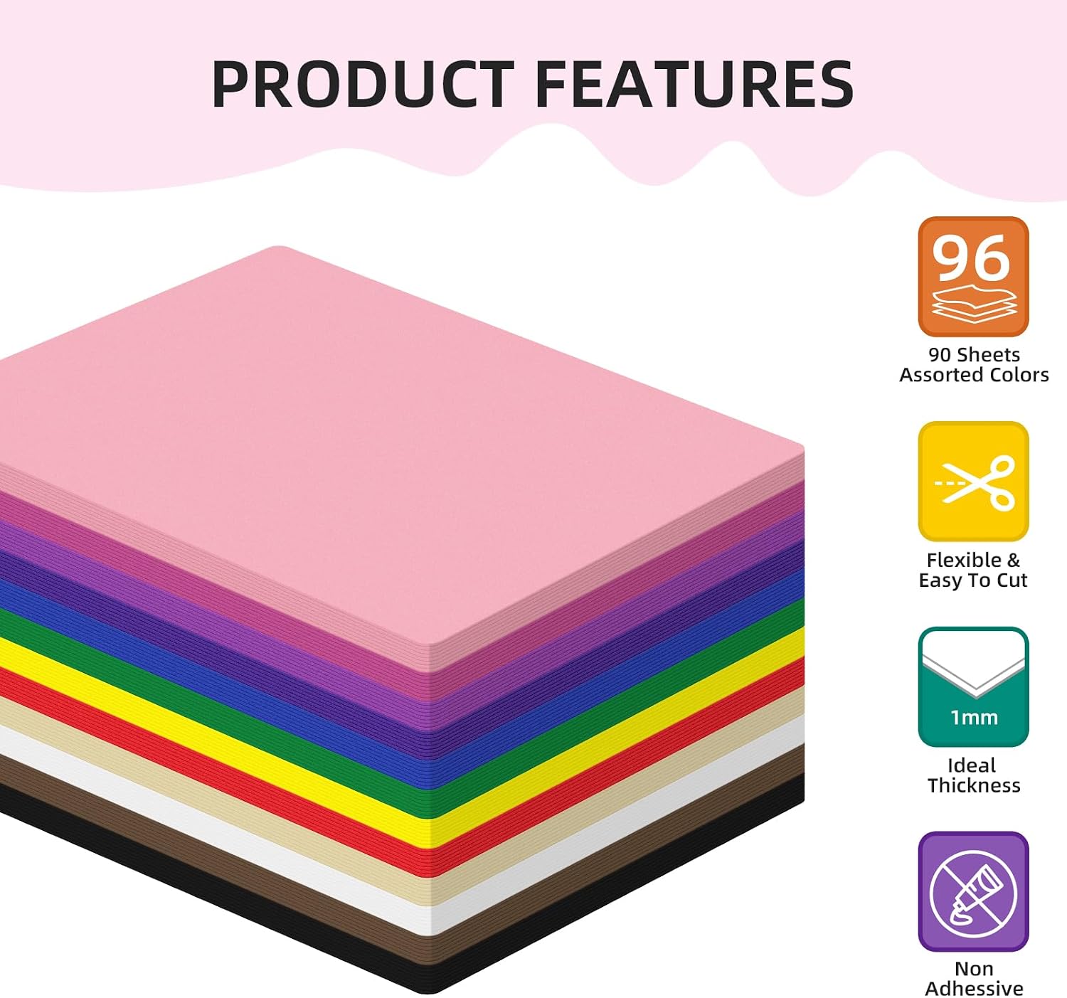 96 Pack Foam Sheets, 8x6.1IN 12 Color Foam Paper 1MM Foam Craft Sheets for DIY Handcraft Scrapbooking Party Decorations