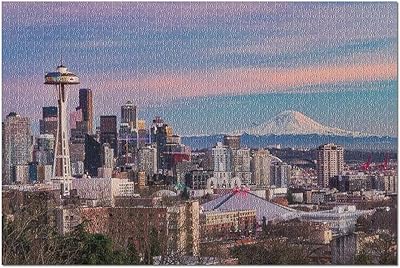 HDシアトル  ワシントン-レーニア山9023662の日没時のケリーパークからのスカイライン（大人のためのプレミアム1000ピースジグソーパズル  19x27）