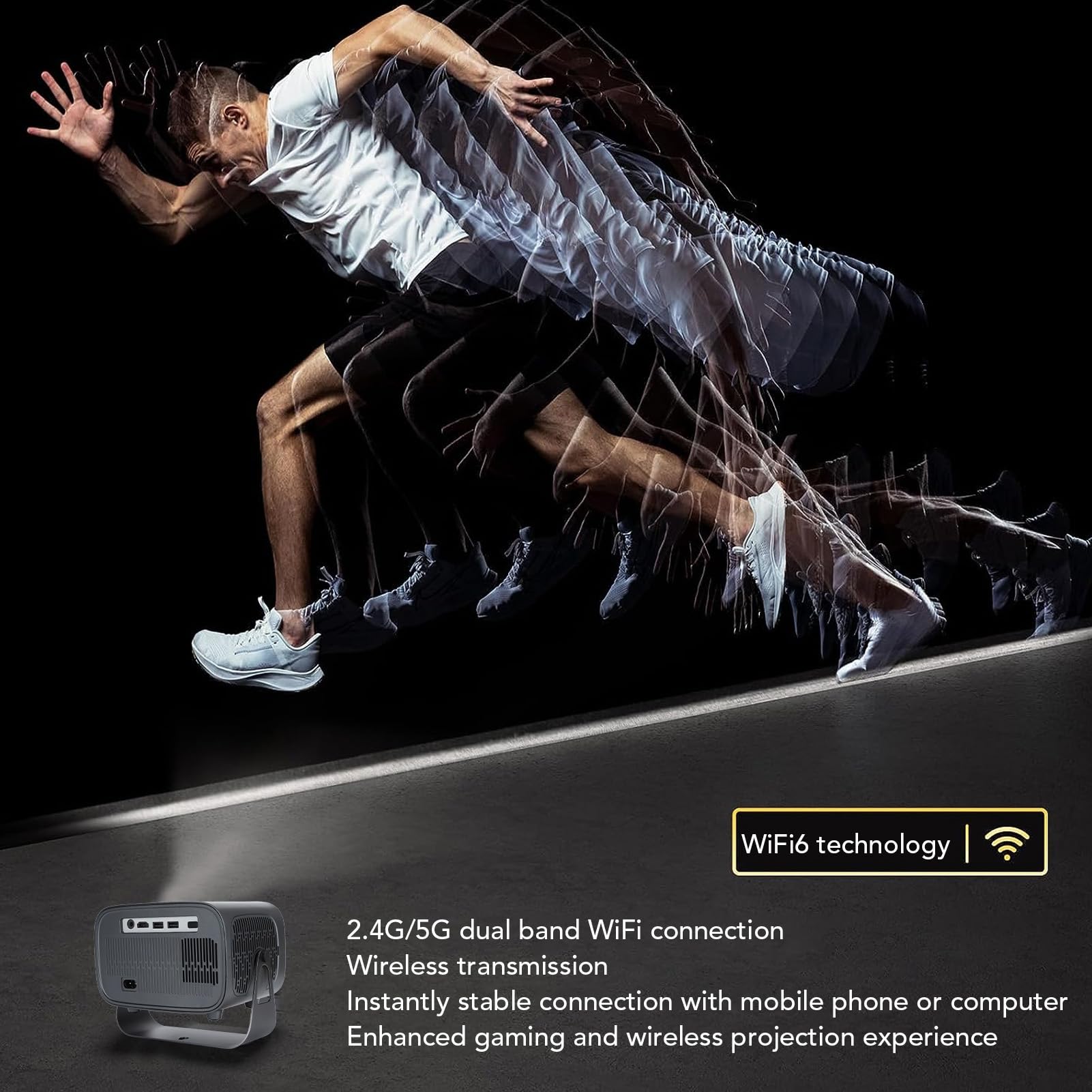 Proiettore 4K, Mini Proiettore con Messa a Fuoco Elettrica Bluetooth WiFi 1080P, Videoproiettore da Soffitto Orientabile a 360° per Android TV 11.0 per la Casa (Spina UE 100‑240 V)