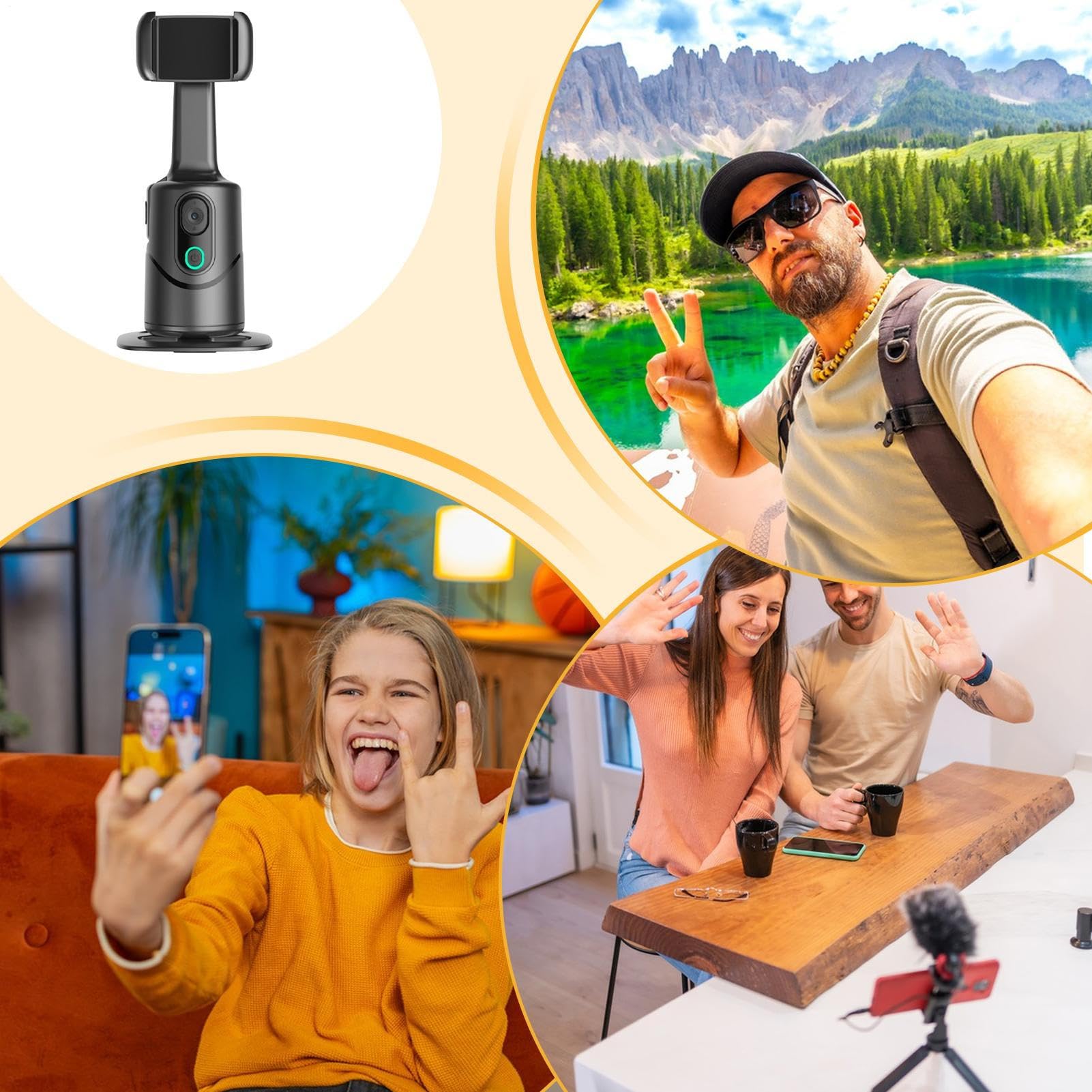 Gimbal Smartphone Videoregistrazione Rotazione 360° E Tracciamento AI A 3 | Gimbal Cellulare Riconoscimento Facciale Lunga Autonomia Per Vlogger, Streamer Live, Viaggi, Eventi Sportivi