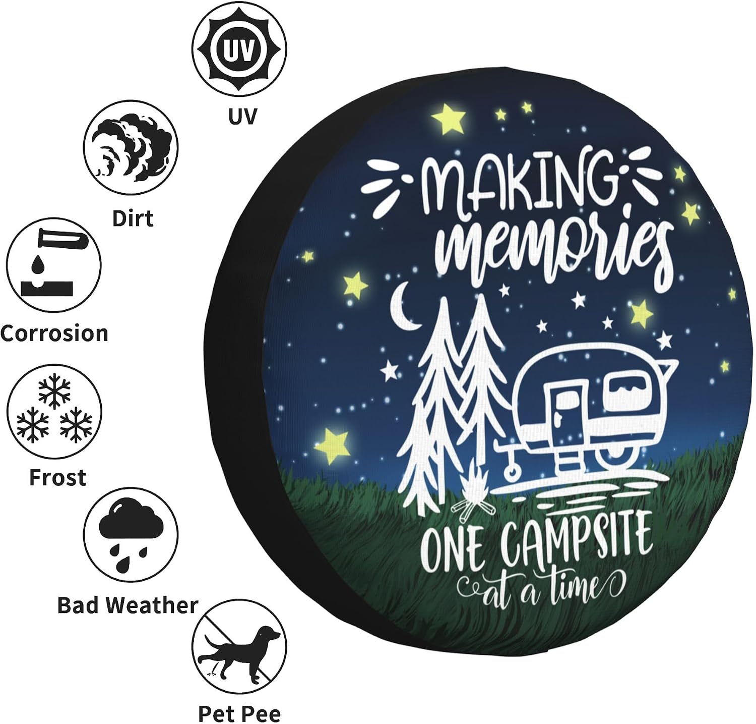 Spare Tire Cover for RV Camper Trailer Making Memories One Campsite Starry Sky, Weatherproof Universal Wheel Cover for RV Travel Trailer Camper Truck 15inch