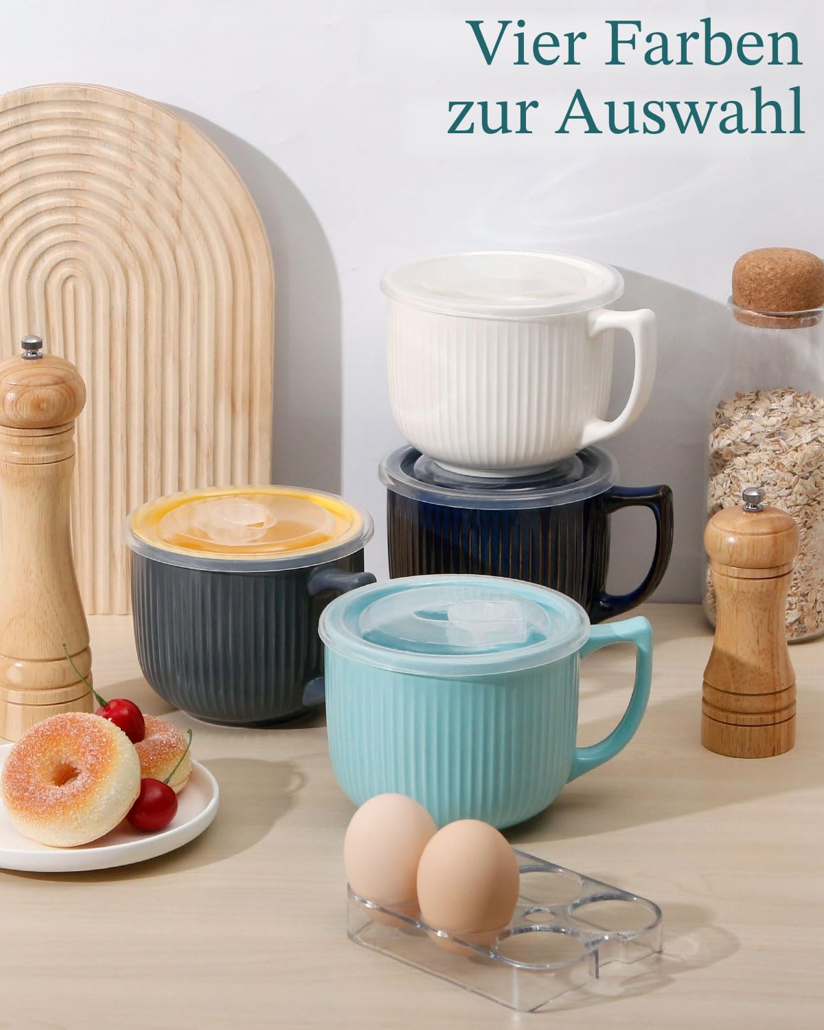 NUTRIUPS Mikrowellen Keramik Suppenschüssel mit Henkel, 900ml Suppentassen mit Henkel, Kaffeetasse Groß