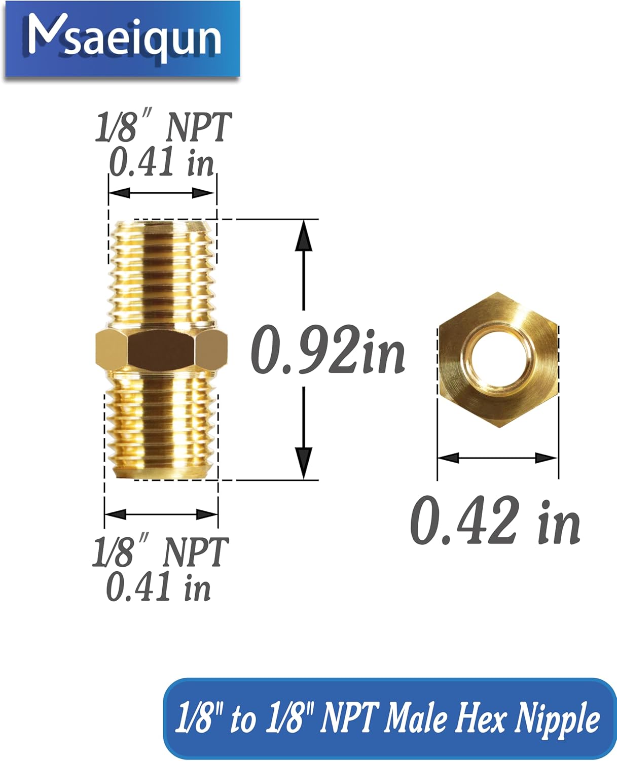 10PCS 1/8 Inch Male Pipe x 1/8 Inch Male Pipe Solid Brass Threaded Straight Pipe Equal Diameter Pipe Hex Nipple Fittings Extension Connector Adapter Coupling for Pipe Line/Oil/Gas