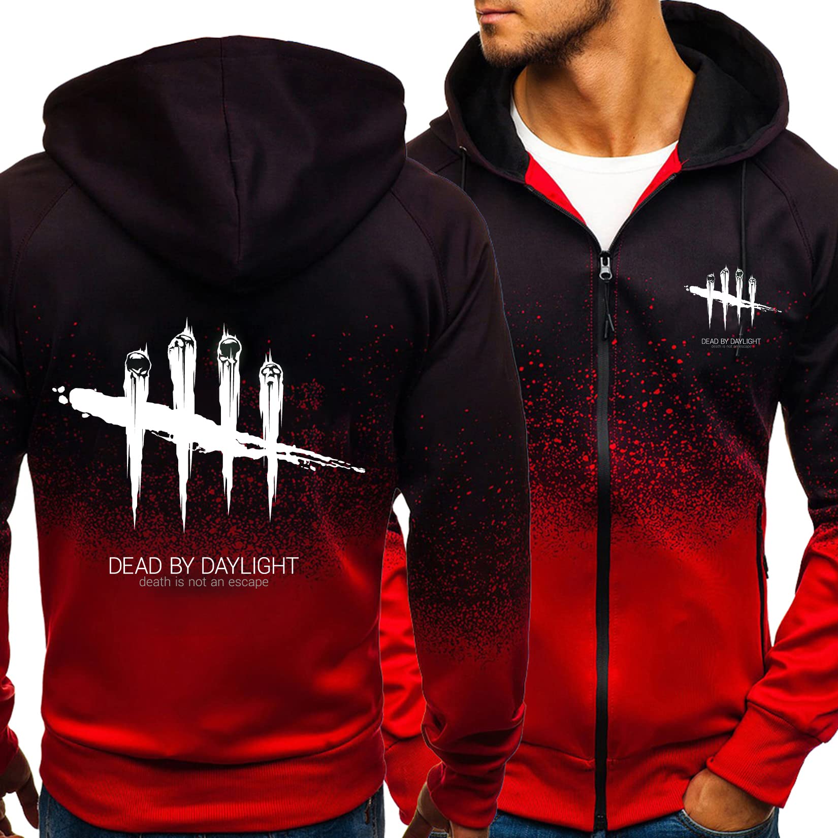 Myyly Men's Red Sweatshirts For Dead Daylight Pullover Hoodie Boys Zip Up Jacket Tops Teen Hooded Jumpers Novelty Tracksuit Spring Long Sleeve Athletic Outerwear With Pockets,-Adults/2Xl