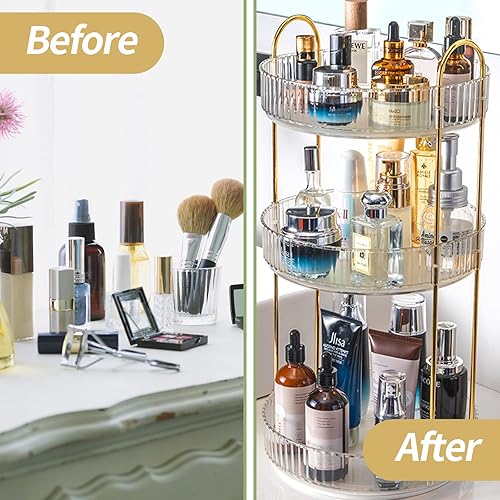 Miniatura 4 de Organizador de maquillaje giratorio de 360, soporte giratorio de carrusel de maquillaje de baño, caja de almacenamiento de cosméticos de gran