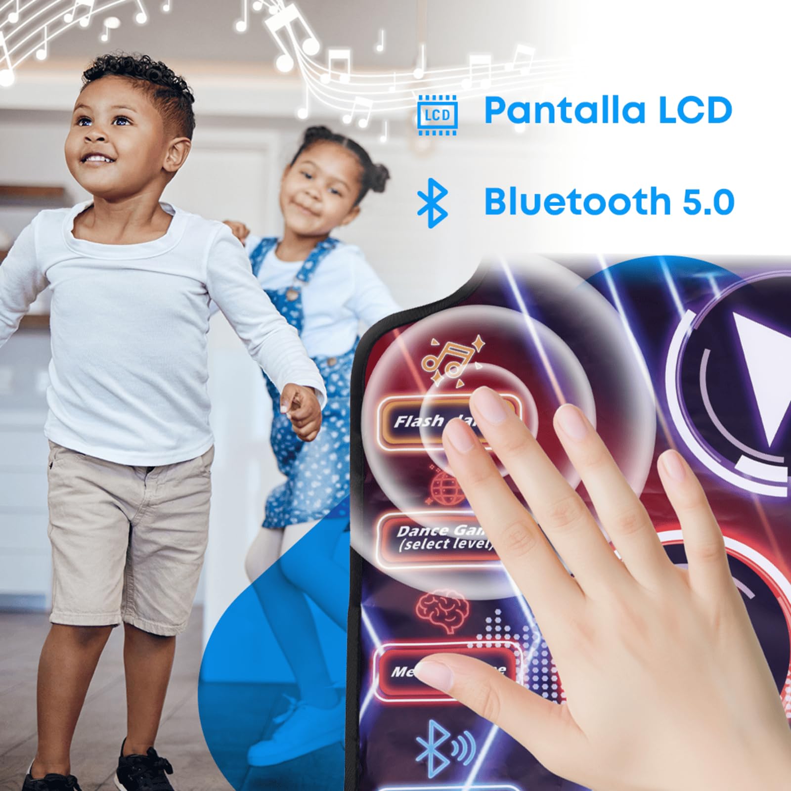 NK Tapis de Danse pour Enfants +5 Annos et Adultes avec Bluetooth 5.0 - Jouet Musical avec 7 Modes de Jeu, Cadeau d'anniversaire Noël, Base Antidérapante et Haut-Parleur à Volume Ajustable (100x89cm)