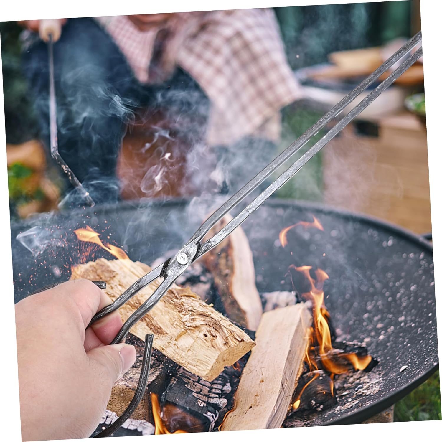 1pc Long Metal Charcoal Tong for Barbecue Heat-resistant Firewood Grabber Tool for Outdoor Cooking Camping and Bonfire Use Practical Bbq Clamp