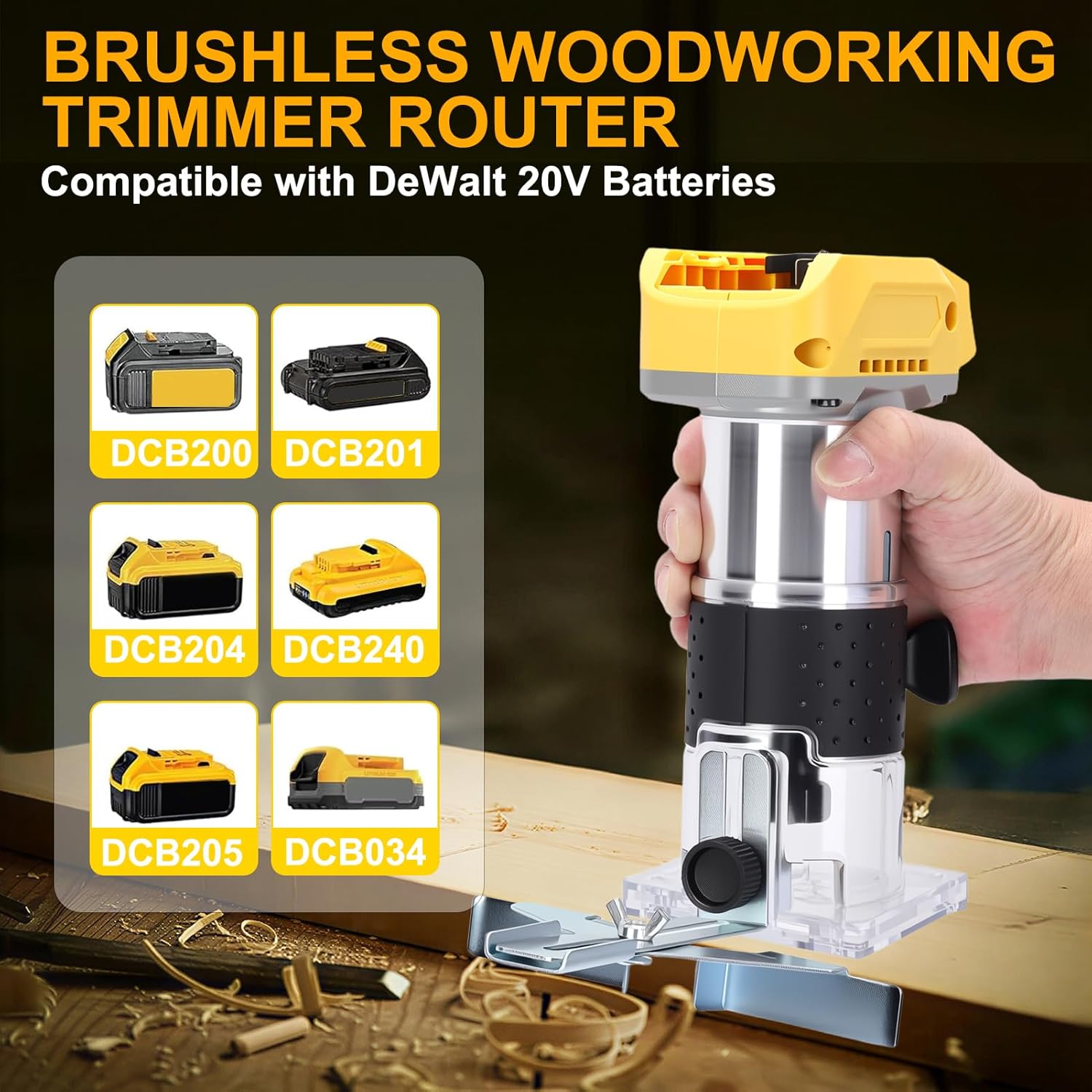 5 Variable Speeds Cordless Compact Router Compatible with D e w alt 20V Battery,Adjustable Speed Brushless Speeds Router Tool,Motor Woodworking Tool for Wood Trimming and Cutting