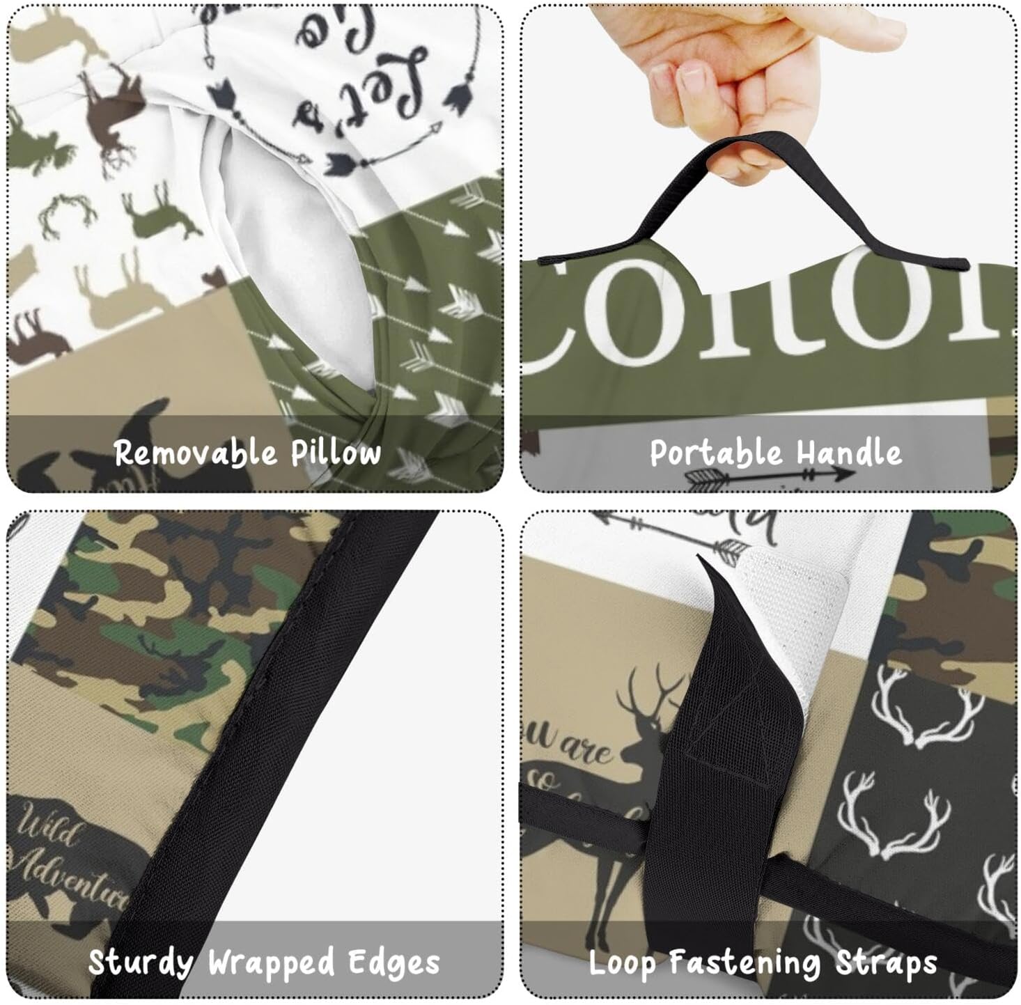 Personalized Woodland Deer Nap Mat Set with Name, Bear Sleeping Bags for Boys, Customized Camouflage Toddler Bed Mattress for Kids, Slumber Bags for Preschool, Daycare or Kindergarten, Sleep Sack