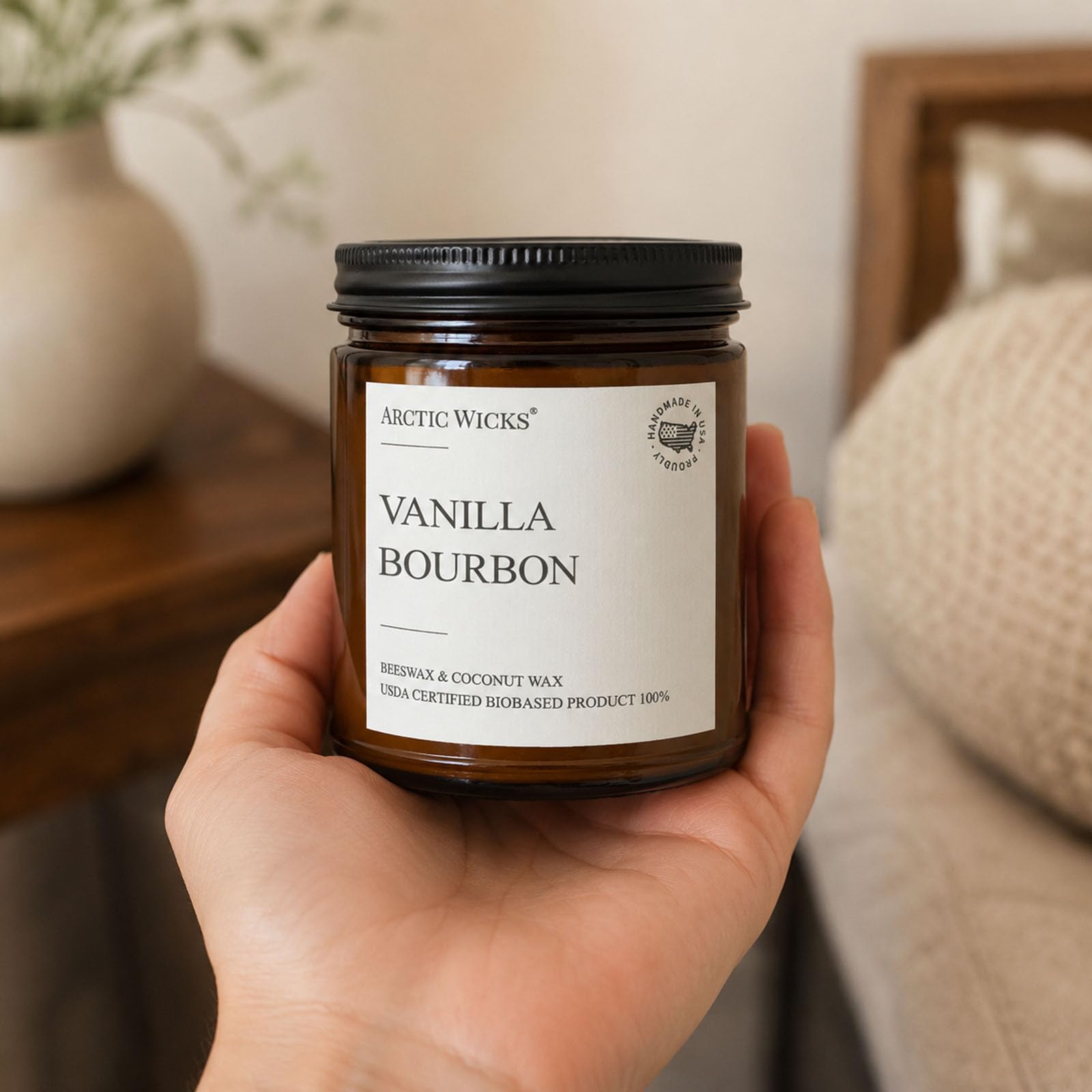 Vanilla Bourbon-Kerze, Arctic Wicks Kokosnuss- und Bienenwachskerzen, ungiftige Duftkerzen für Herbst, Winter, Urlaub, Geschenke für ihn, Whiskey-Bourbon, Vanille-Kerze, USDA-zertifiziert, biobasiert