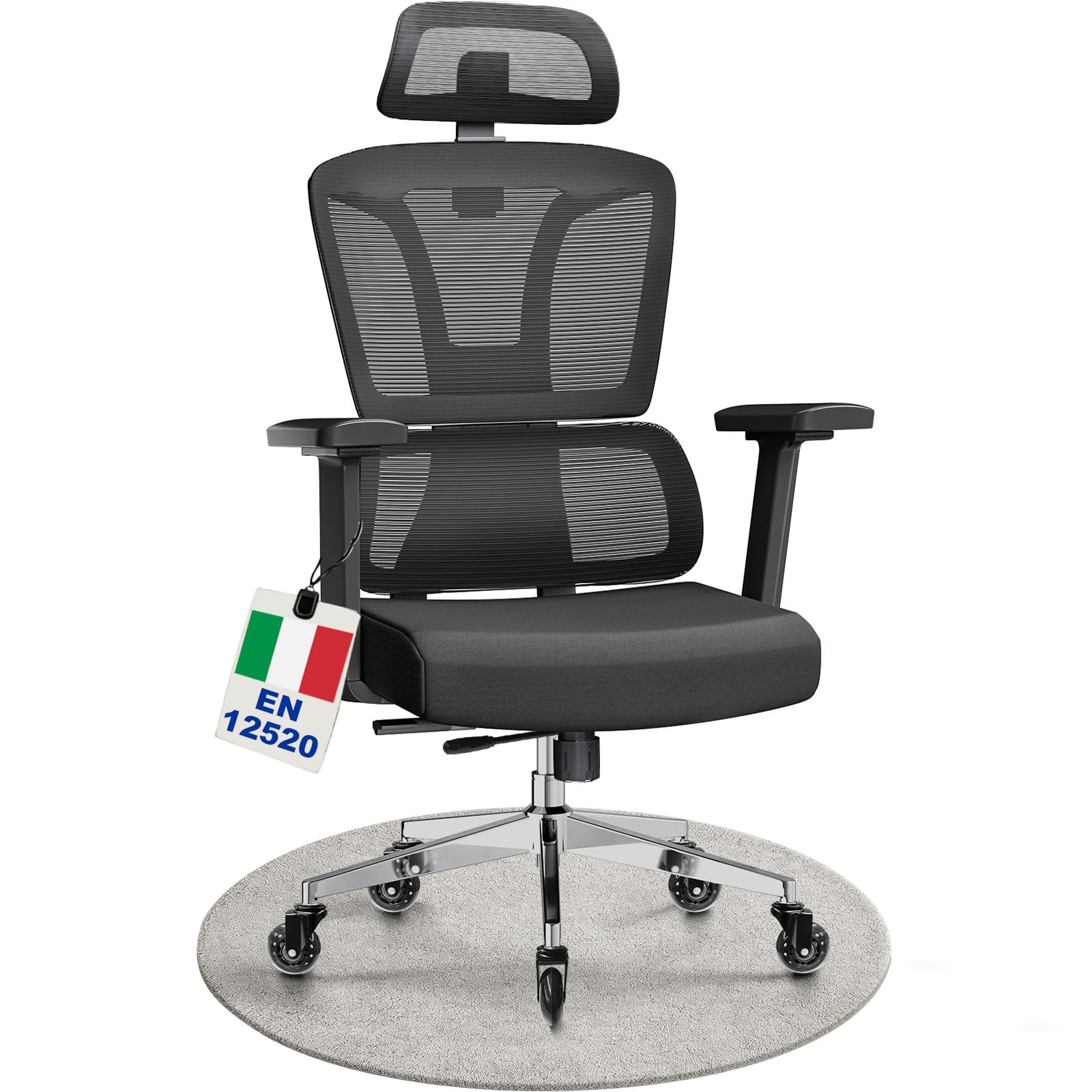 MELOKEA Sedia Ufficio Ergonomica, Braccioli 4D, Profondità Sedile Regolabile, Inclinazione 4 Livelli, Ruote Gomma, Schienale Alto, Supporto Lombare Ergonomico, Home Office Gaming, 200 kg