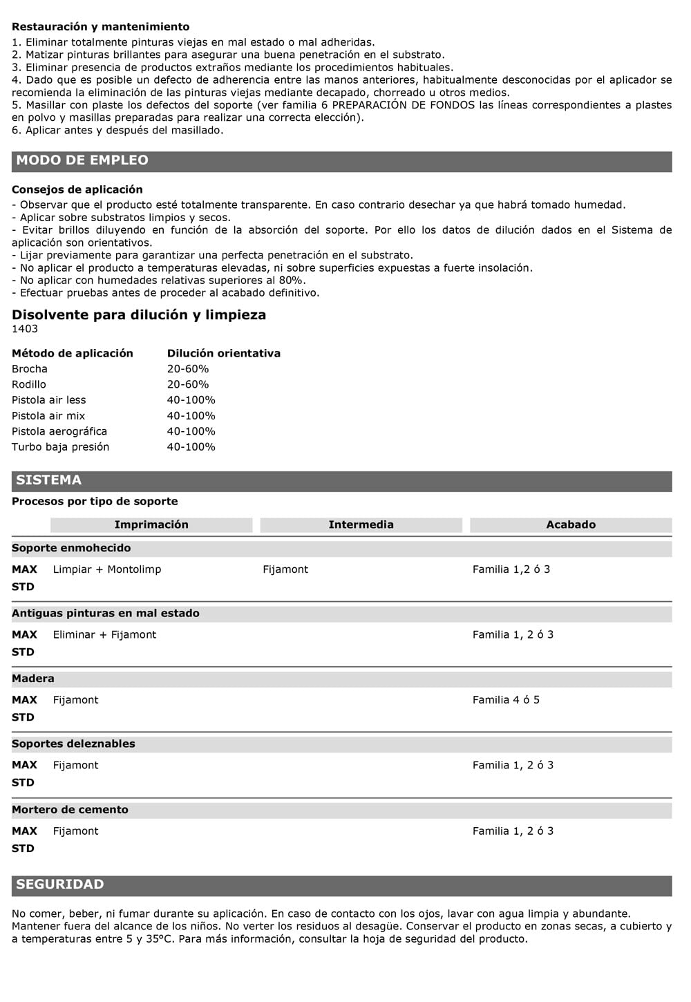 Montó Fijamont. Imprimación Fijadora al Disolvente Transparente de Máxima Penetración en Soportes Porosos, Pintados o de Obra Nueva, Antihumedad. (4L)