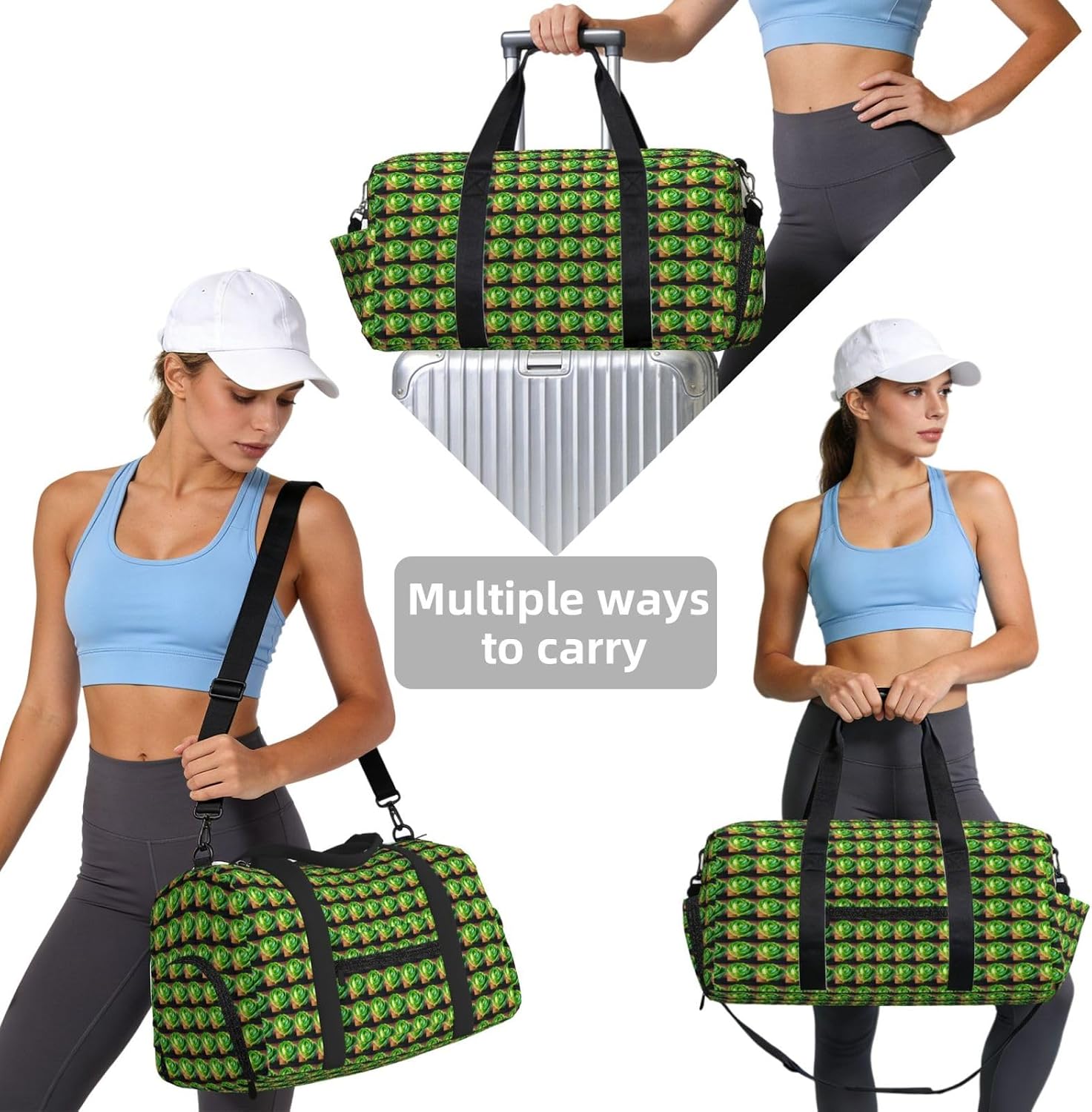 Bright Cabbage Print Handheld Sports Luggage Unisex Crossbody Bag Travel Weekend Fitness Workout image 4