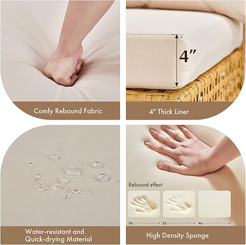 Miniatura 3 de VINGLI Juego de 7 muebles de patio al aire libre, muebles seccionales de ratán de polietileno, juego de sofá de mimbre para todo tipo de clima, con