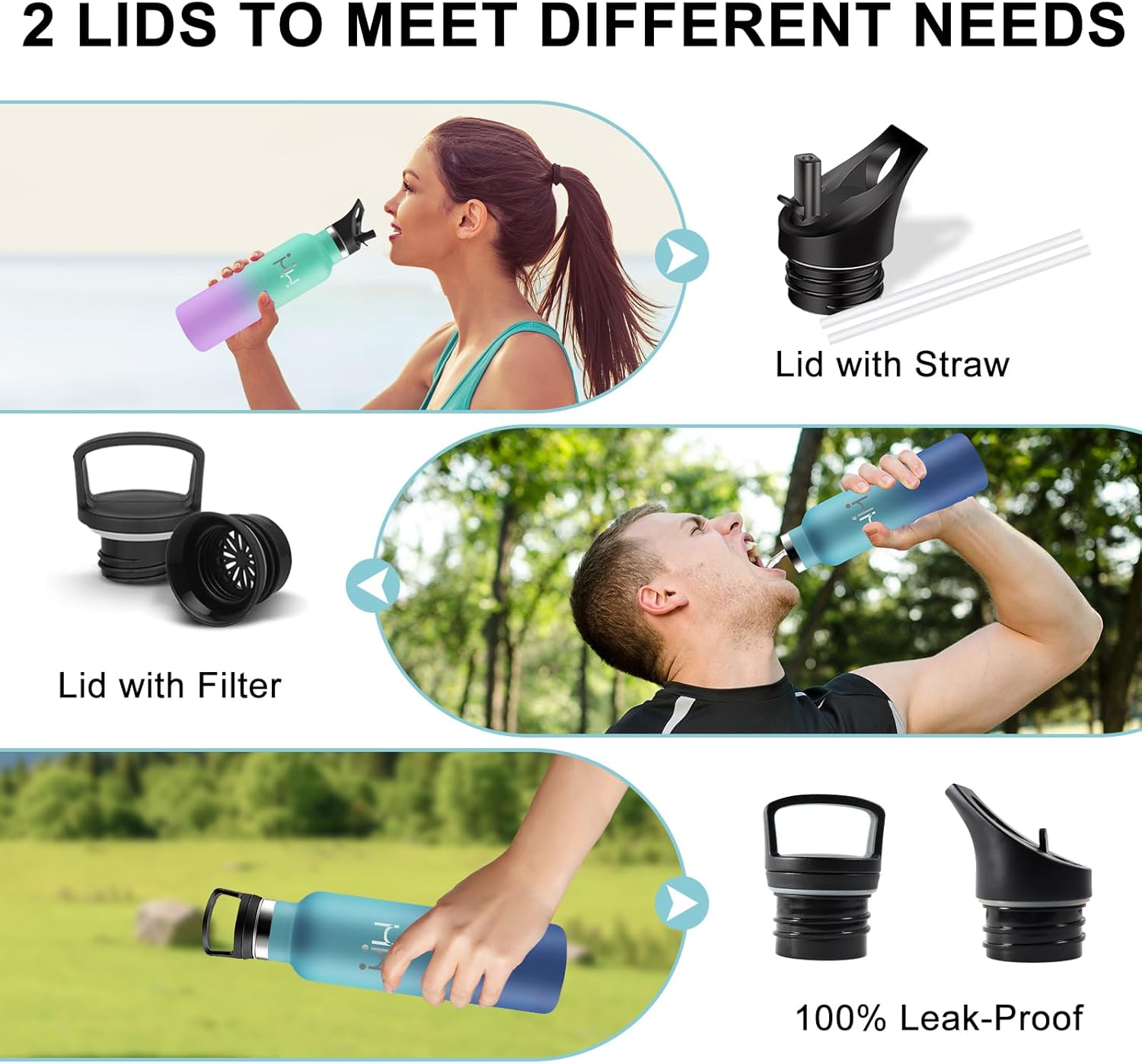 Stainless Steel Drinking Bottle, 0.75 Litres, BPA-Free, Drinking Bottle with Straw, Double-Walled Vacuum Insulated, Sports Water Bottle, Leak-Proof, for Hiking, Camping, Fitness
