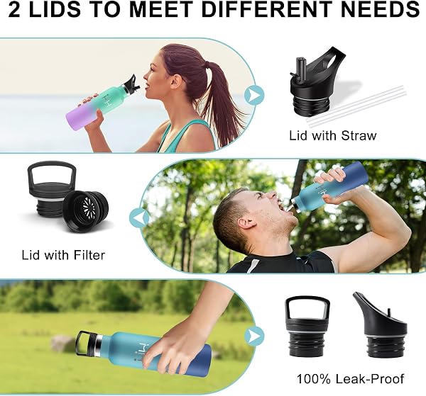 Borraccia Termica, Borraccia 1 litro, Senza BPA, Borraccie con Cannuccia, Senza Perdite, Bottiglie Acciaio Inox, Borracce Termiche, Acciaio Inossidabile 18/8, per Campeggio, Viaggio, Fitness, Yoga - 4