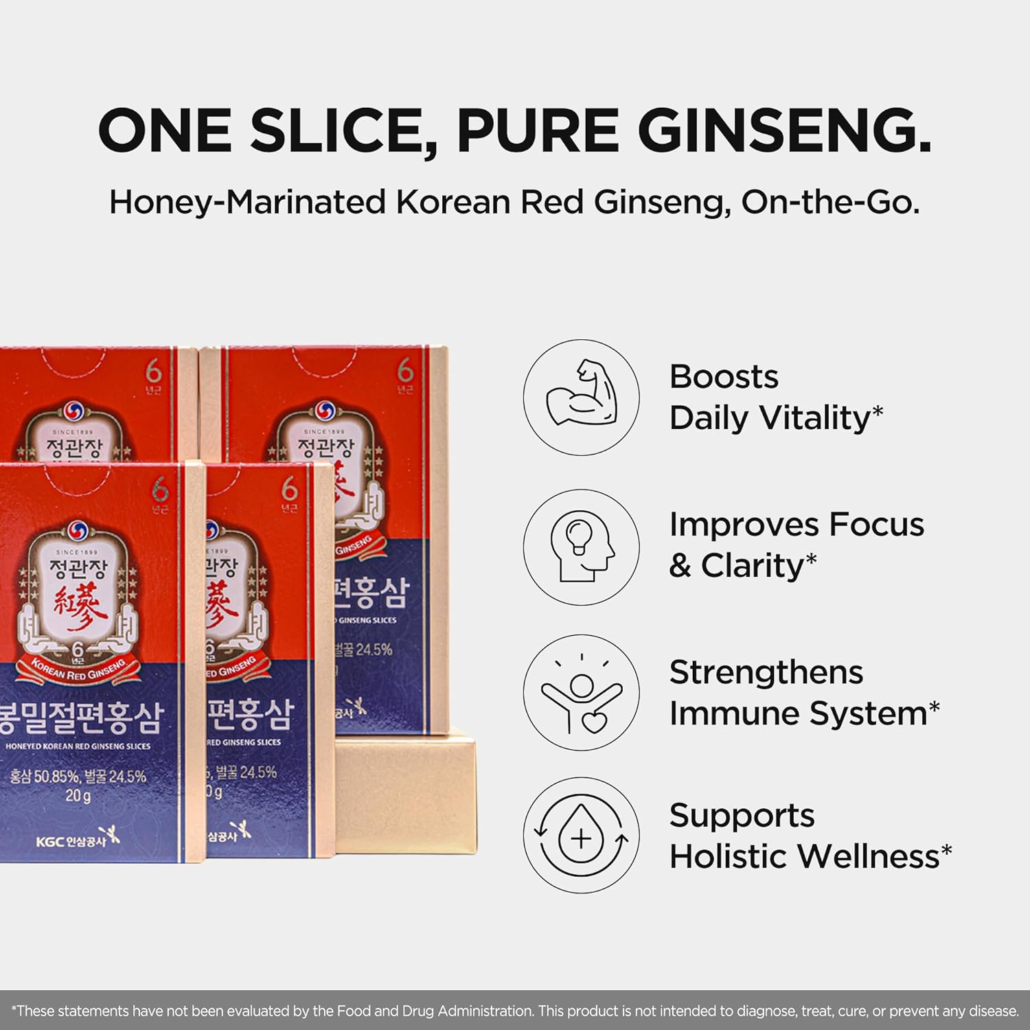 JUNG Kwan Jang Honeyed Korean Red Ginseng Slices, Boost Natural Energy, Performance and Immunity - 6 Pack