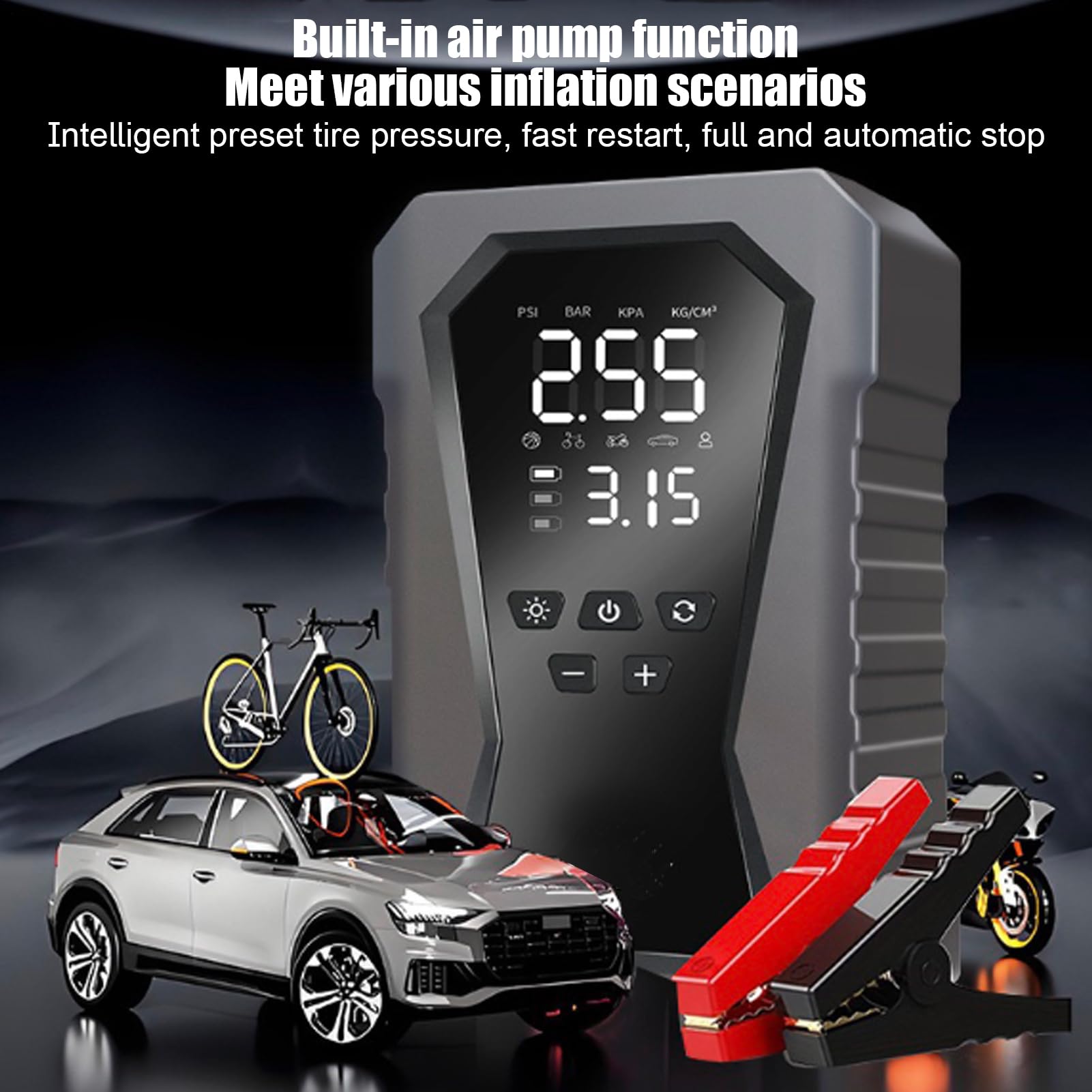 Arrancador Portátil Para Coche Arrancador Batería 12V con Inflador | Arrancador De Batería 12V Con Inflador Para Neumáticos Moto, , Camping, Viaje, Aire Libre, Taller, Mantenimiento