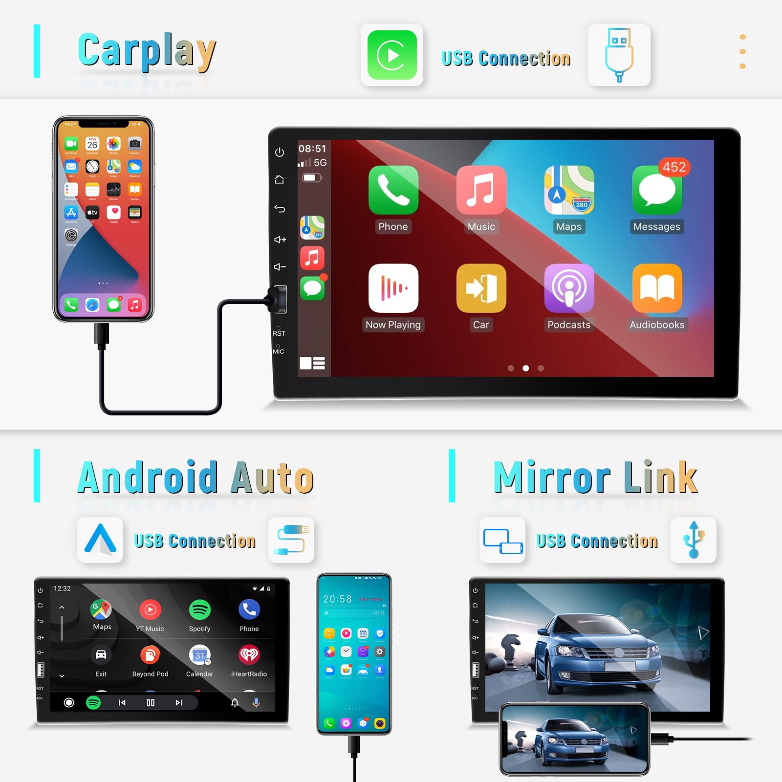 1 Din Autoradio Mit 9 Zoll Display - Wireless Carplay & Android Auto Inklusive Rückfahrkamera