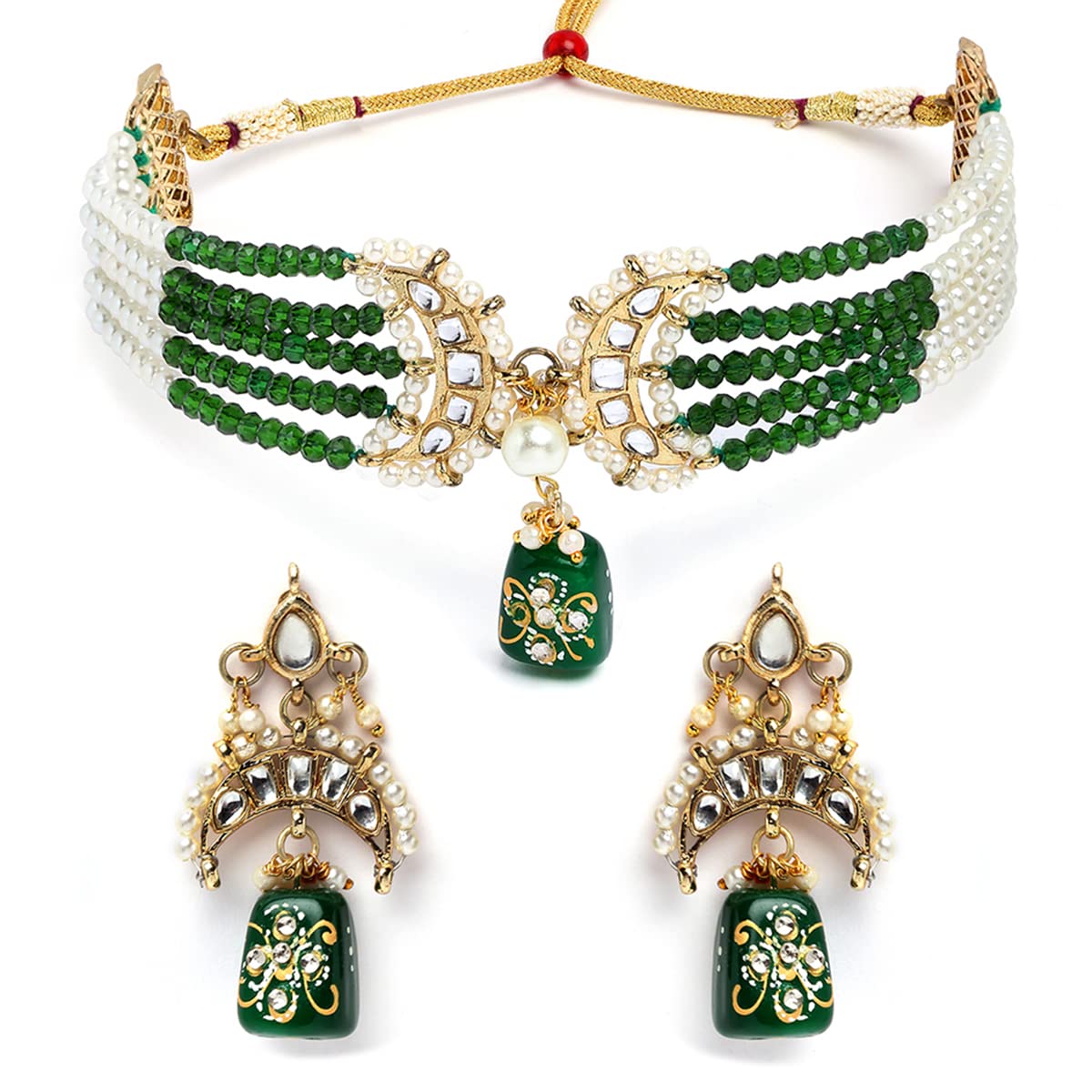 Karatcart Gold Plated Green Tumble Beaded Choker Necklace Set for Women (B0BFWYW9L4) Amazon Price History, Amazon Price Tracker