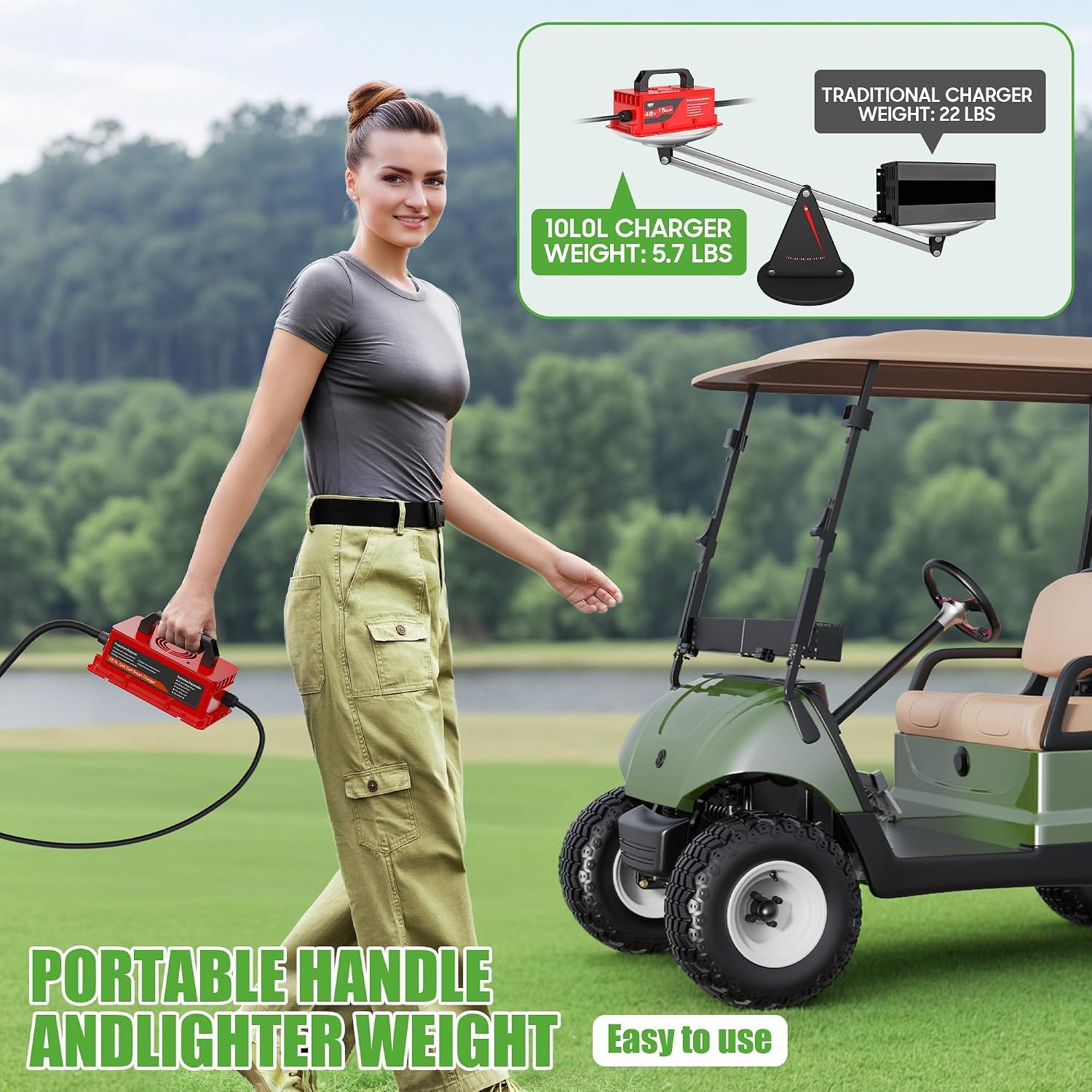 10L0L Cargador de carrito de golf de 15 amperios y 48 voltios para Yamaha G29 Drive & Drive 2, cargador de batería inteligente para carrito de golf, baterías de plomo ácido, protección de apagado