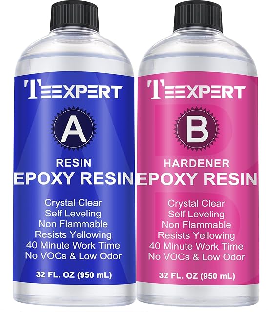 Teexpert Epoxy Resin Crystal Clear Kit- 64oz Epoxy Resin Clear Crystal Coating and Casting Art Resin Kit, 1:1 Epoxy Resin and Hardener for Jewelry Making Craft Wood Coaster Tray