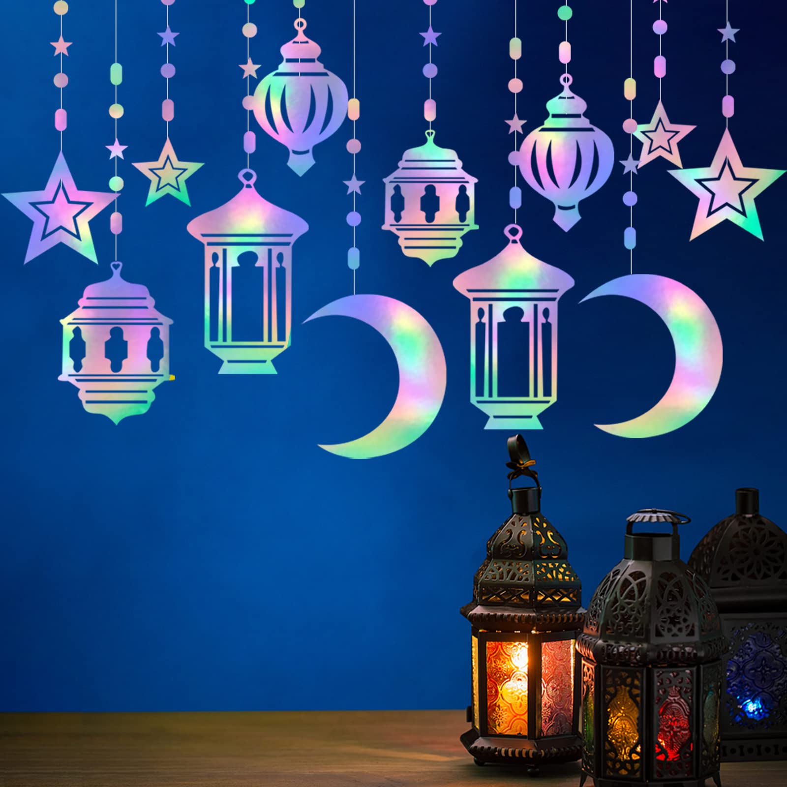 Ramadan Dekoration – 3x4 M Schillernde Stern-Mond-Girlande, Wiederverwendbar Für Party & Hochzeit