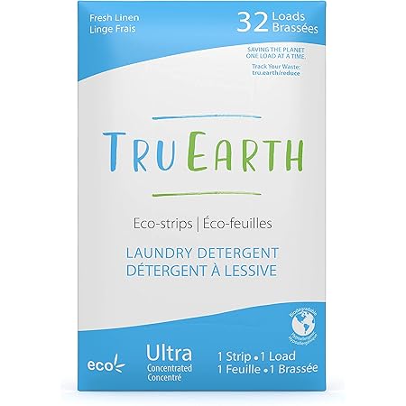 Tru Earth Hypoallergenic, Eco-friendly & Biodegradable Plastic-Free Laundry Detergent Sheets/Eco-Strips for Sensitive Skin (32 Loads, Fresh Linen)