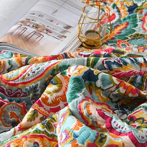 Miniatura 7 de VISIMISI Juego de colcha de algodón juego de colcha reversible hermoso edredón de cachemira floral rojo tamaño Queen