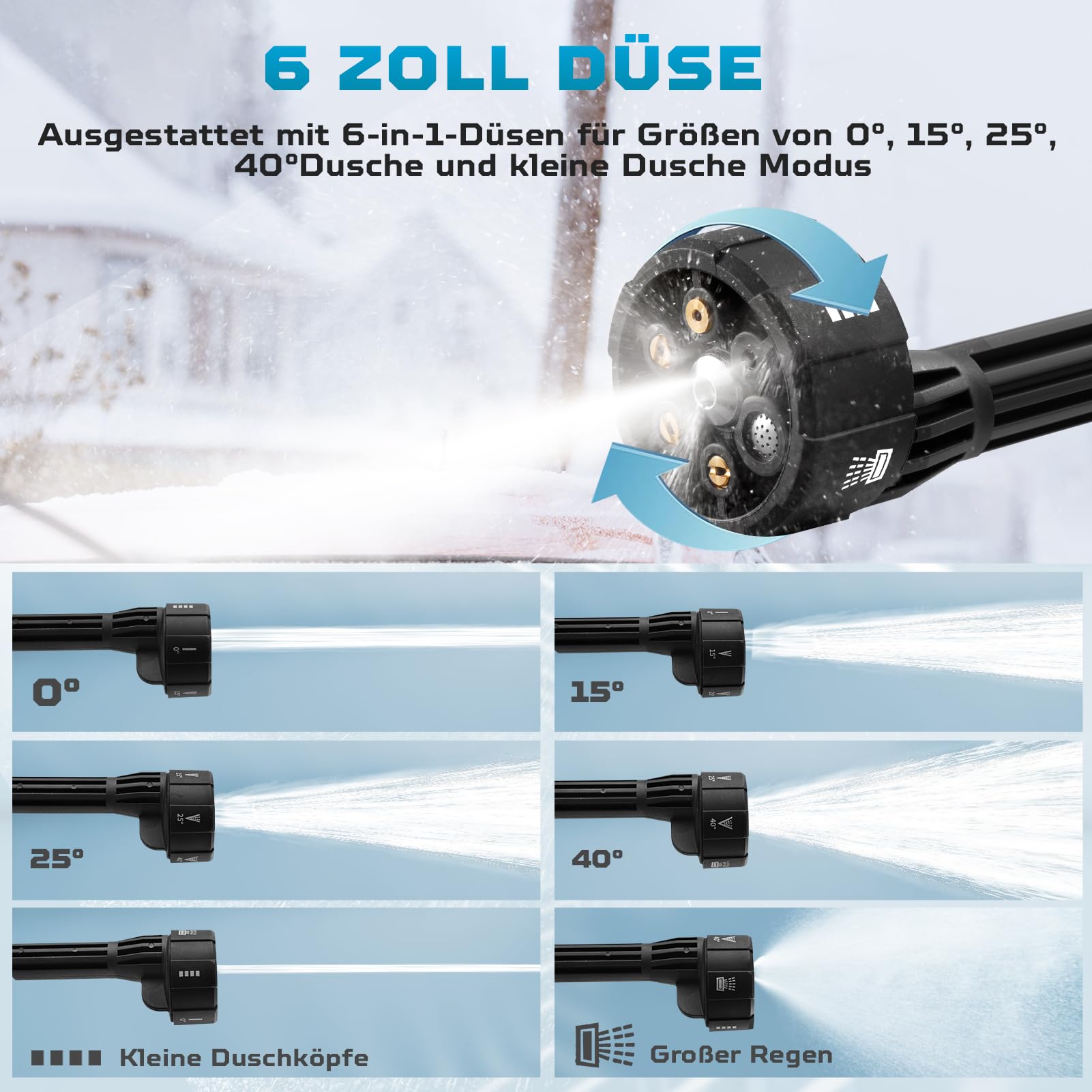 21V 120Bar Mobile Akku-Hochdruckreiniger mit 2 Akku 3000mAh, 6 in 1 Kabelloser Hochdruckreiniger mit 5M Schlauch, Strahlreiniger für Gartenreinigung, Boden-, Auto-