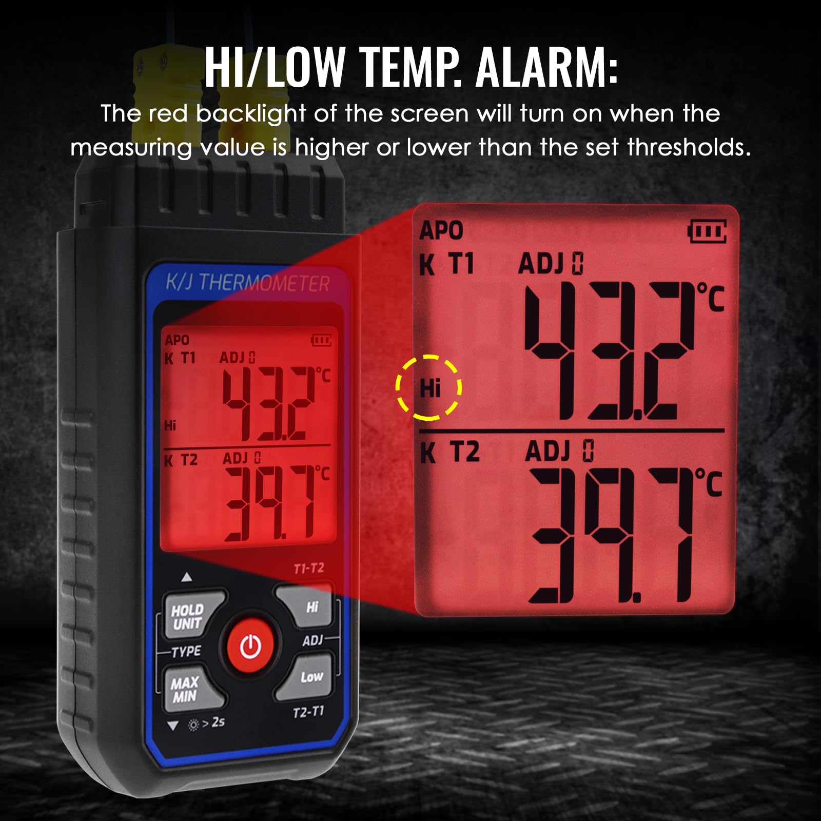 Termometro a termocoppia tipo K/J a due canali 4 sonde -200 a 1372°C misuratore temperatura CVC ATC
