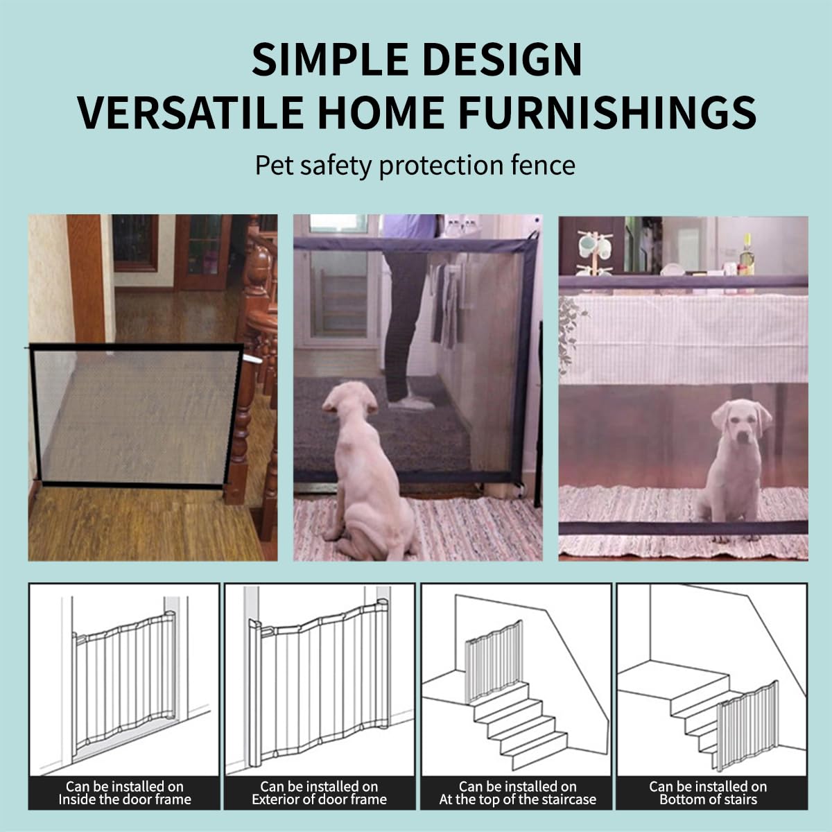 Zephyra Barrière Magique pour Chiens et Chats, Grille de Sécurité Pliable en Maille, 110x72 cm, Facile à Installer sans Perçage, Idéal pour Escaliers, Portes et Cuisines, avec 4 Crochets Adhésifs