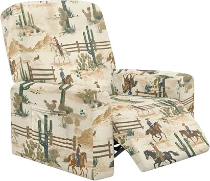 Stretch Recliner Covers 4 Pieces, Soft Fitted Non Slip Dustproof Lazy Boy Couch Chair Covers Sofa Slipcover for Recliner, Cactus and Horse Rider Print