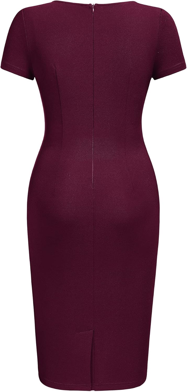 AISIZE Women's Classic Keyhole Neck Wrap Cocktail Party Sheath Dress - Image 5