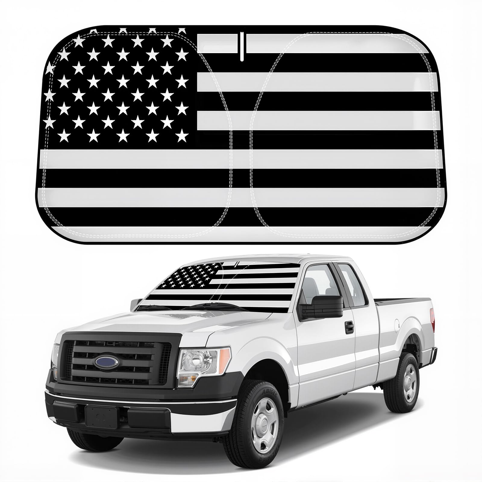 D-Lumina Windshield Sun Shade for 2009-2014 Fo'rd F150 Accessories, Front Window Sunshade American Flag Sun Visor Protector Sun Shield Blocks UV Rays Heat, Foldable 2 Layers 210T Material