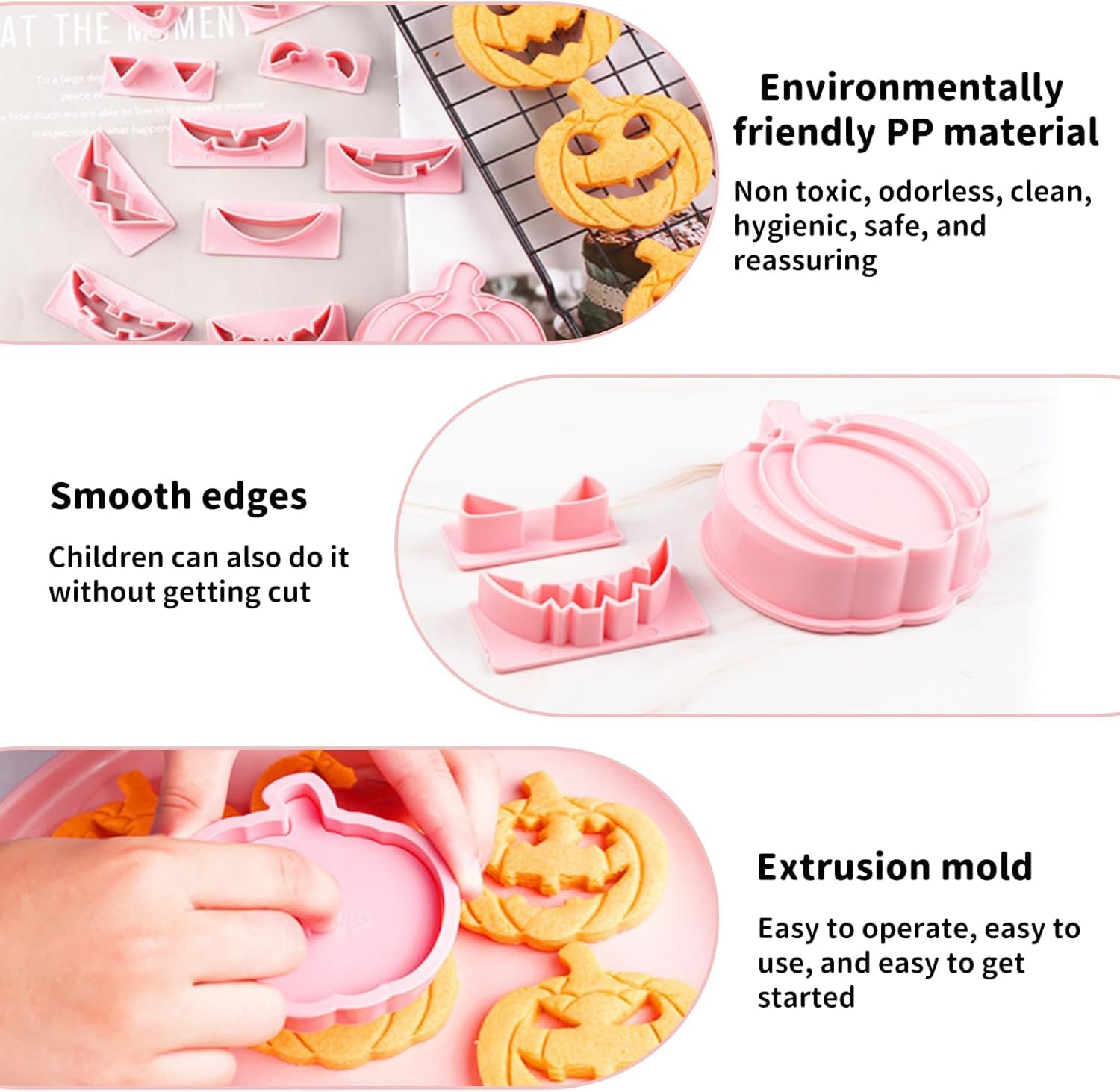 13-teiliges Kürbis-Ausstechformen-Set, 3D-Pressbar, Gebäck, Keksausstecher, Rosa
