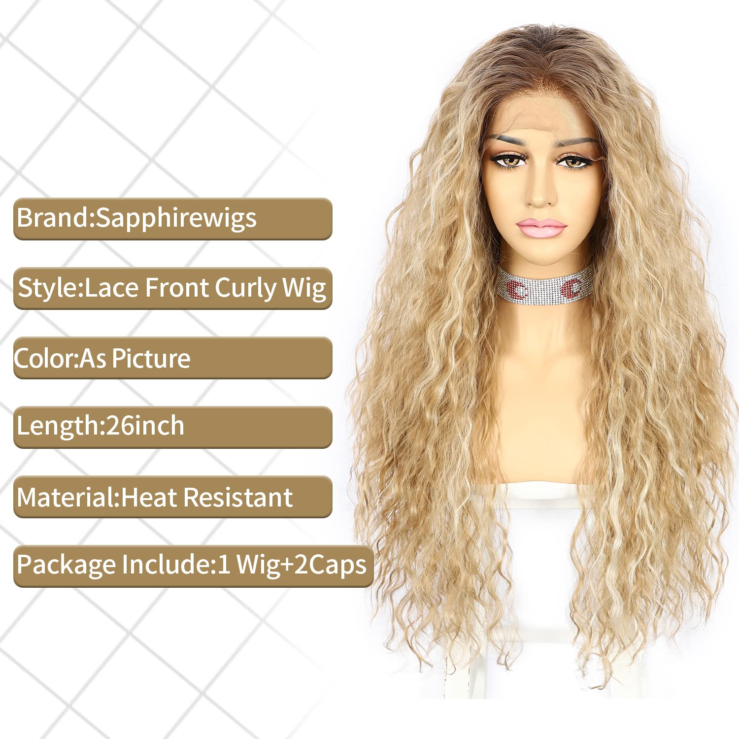 Blonde water wave lace front wig 26inches YUTU 26 Inch 613 Body Wave Blonde Lace Front Wig Human Hair  main image 3