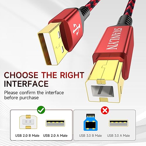 Miniatura 2 de Printer Cable 20 FT, USB A to B 2.0 Printer Cable High-Speed Nylon Braided USB MIDI Cord Compatible with Hp,Epson,Brother,Dell,Lexmark,ect