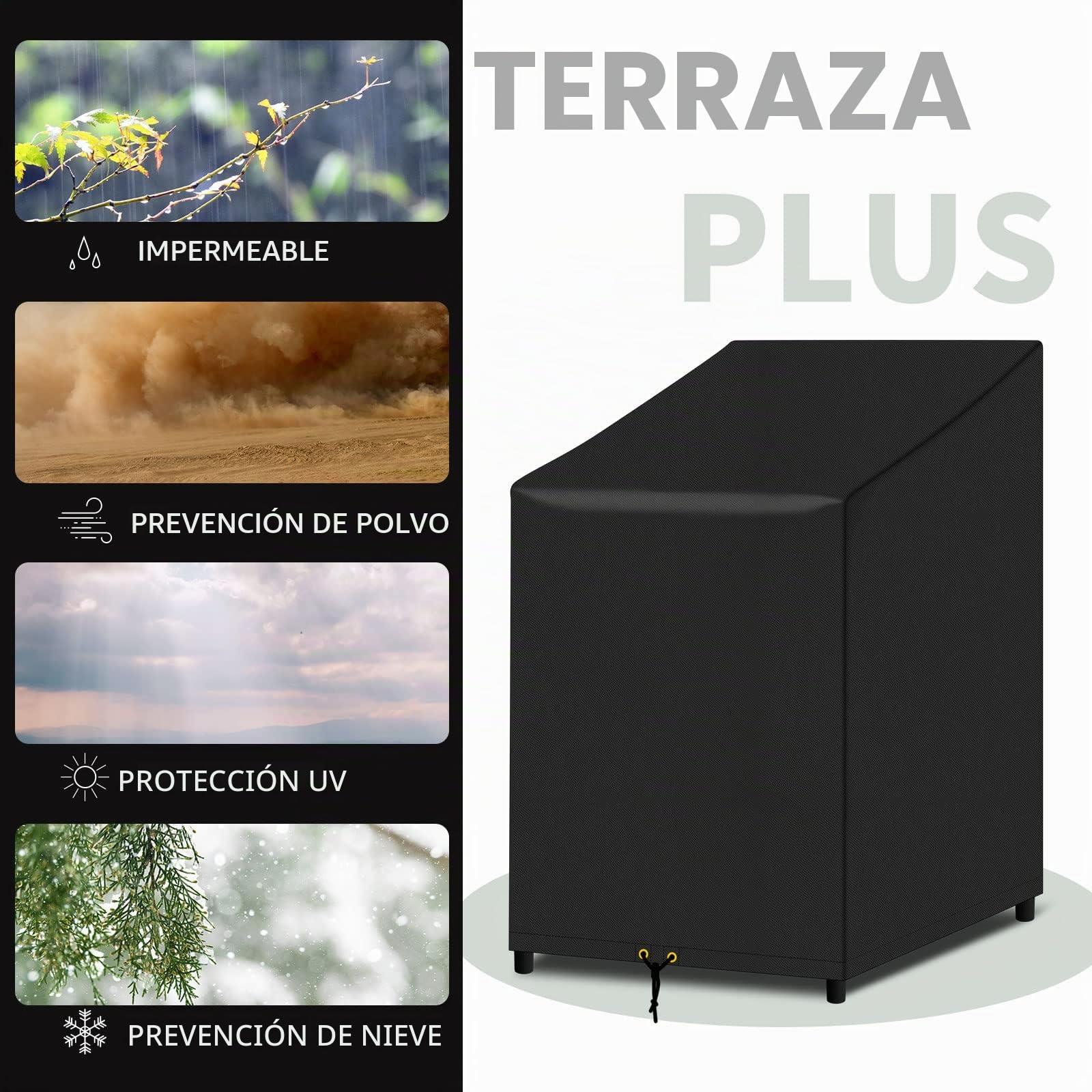 Funda para silla apilable de jardín, impermeable, anti-UV, tela Oxford 420D, reclinable, para exteriores, 68 x 96 x 110/150 cm (negro)