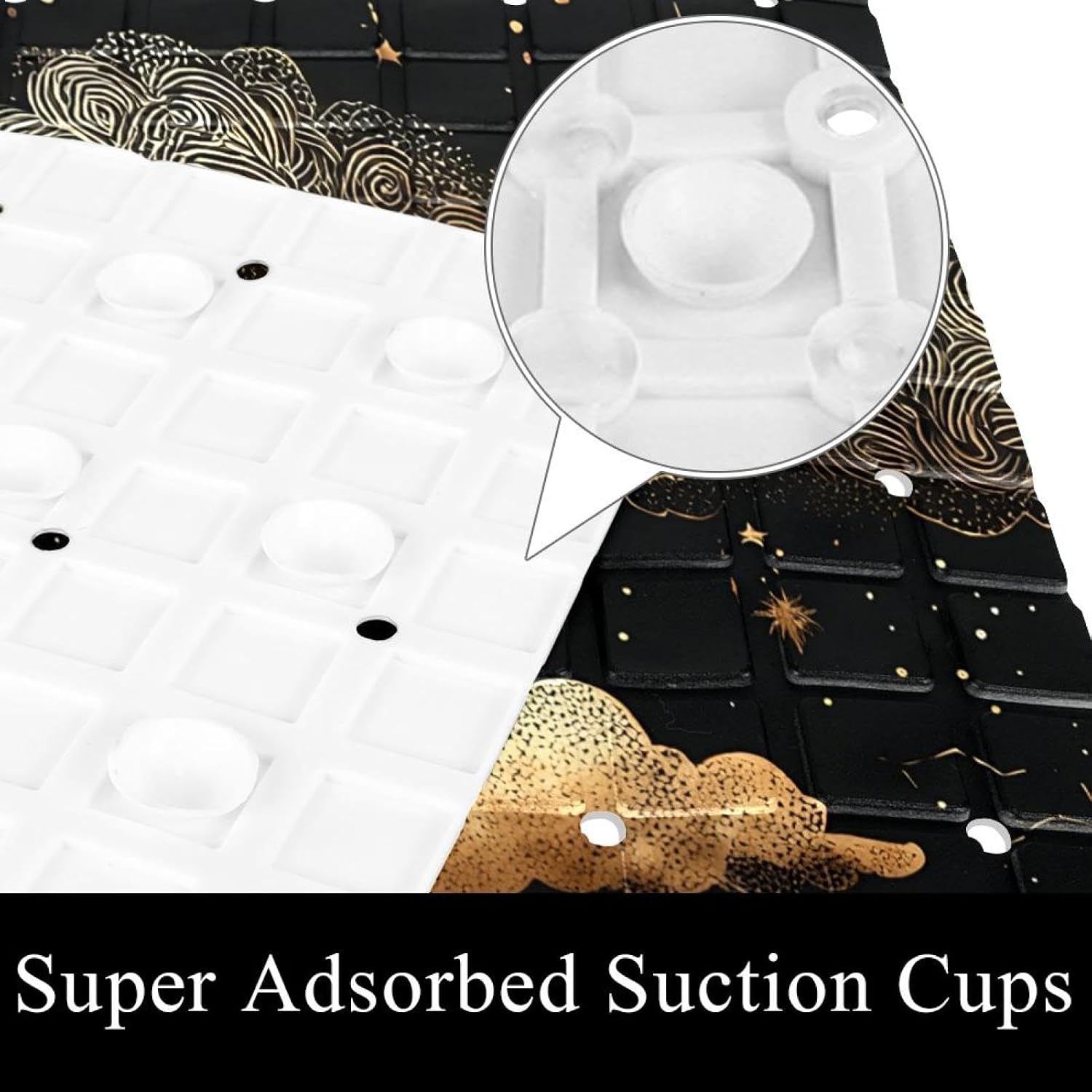 Non Slip Bath Mat for Tub, 15.1 x 26.8 Inch Bathtub Mat Machine Washable Shower Mat with Drain Holes and Suction Cups, Magic Sun Moon Clouds Stars on Dark Background