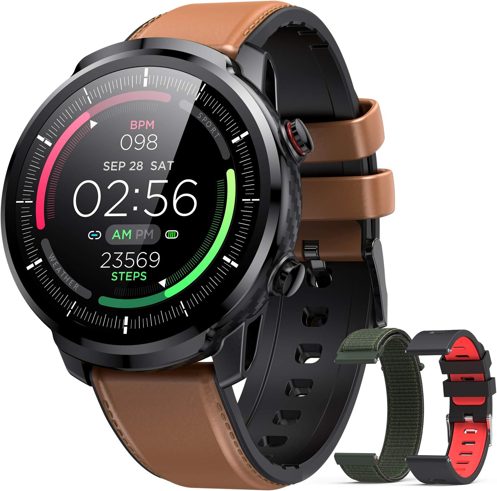 Hommie Smartwatch, Bluetooth Waterproof Fitness Tracker with Touch Screen Sleep Tracker Message Call Reminder and More Wrist watch for Sports Android iPhone IOS - Leather & TPU Strap