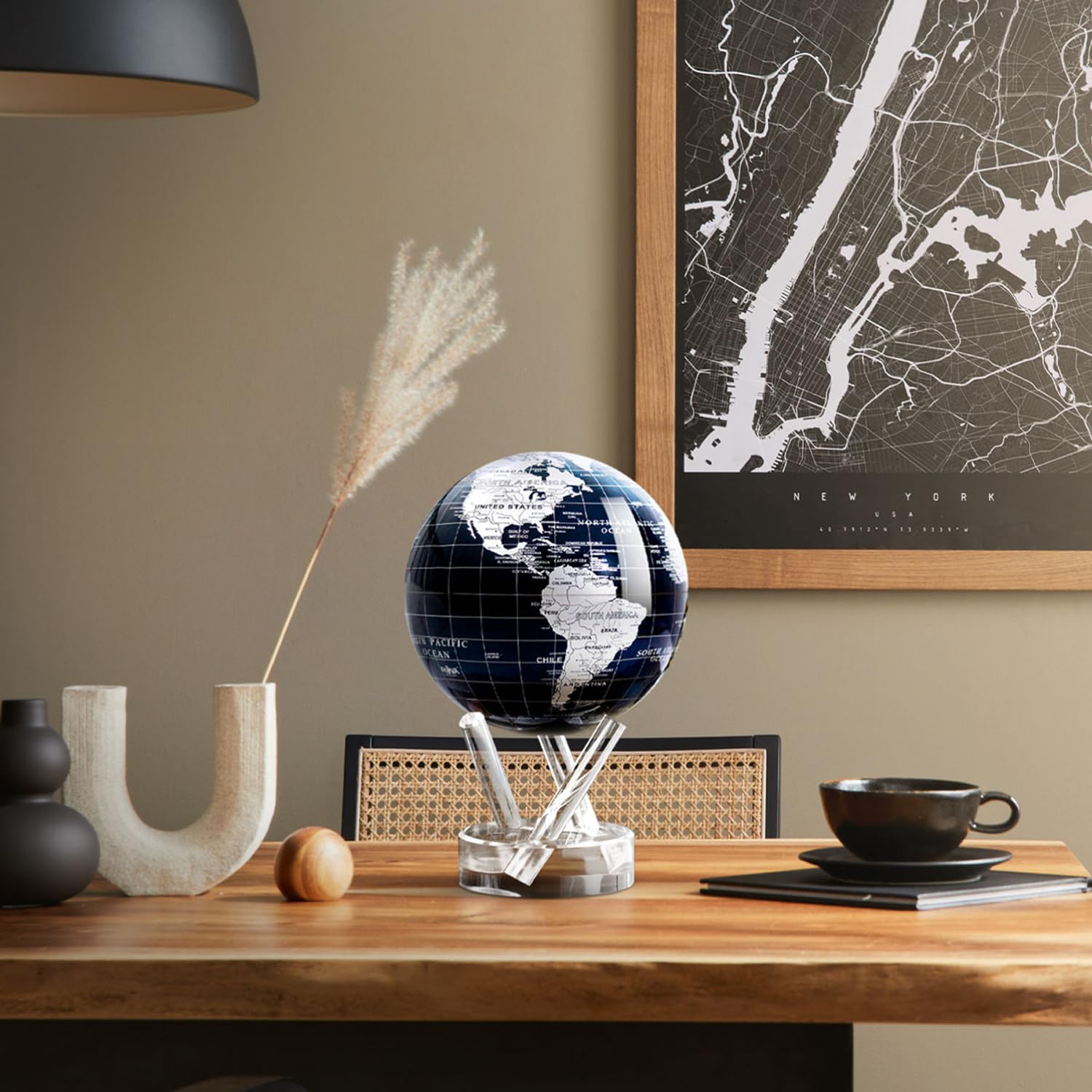 MOVA Globus Jet Black & Silber Klassik (4,5") – Solar Globus | Rotierende Weltkugel ohne Batterien | Minimalistisches Design | Luxus Deko für Büro und Zuhause | 11.5 CM