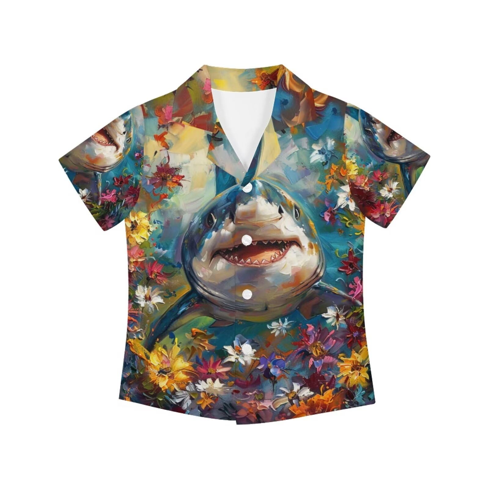 PinUp Angel Funky Casual Hawaiian Shirt Kids Boys Girls Art Oil Painting Animal Pattern Short Sleeve Unisex Beach Shirt