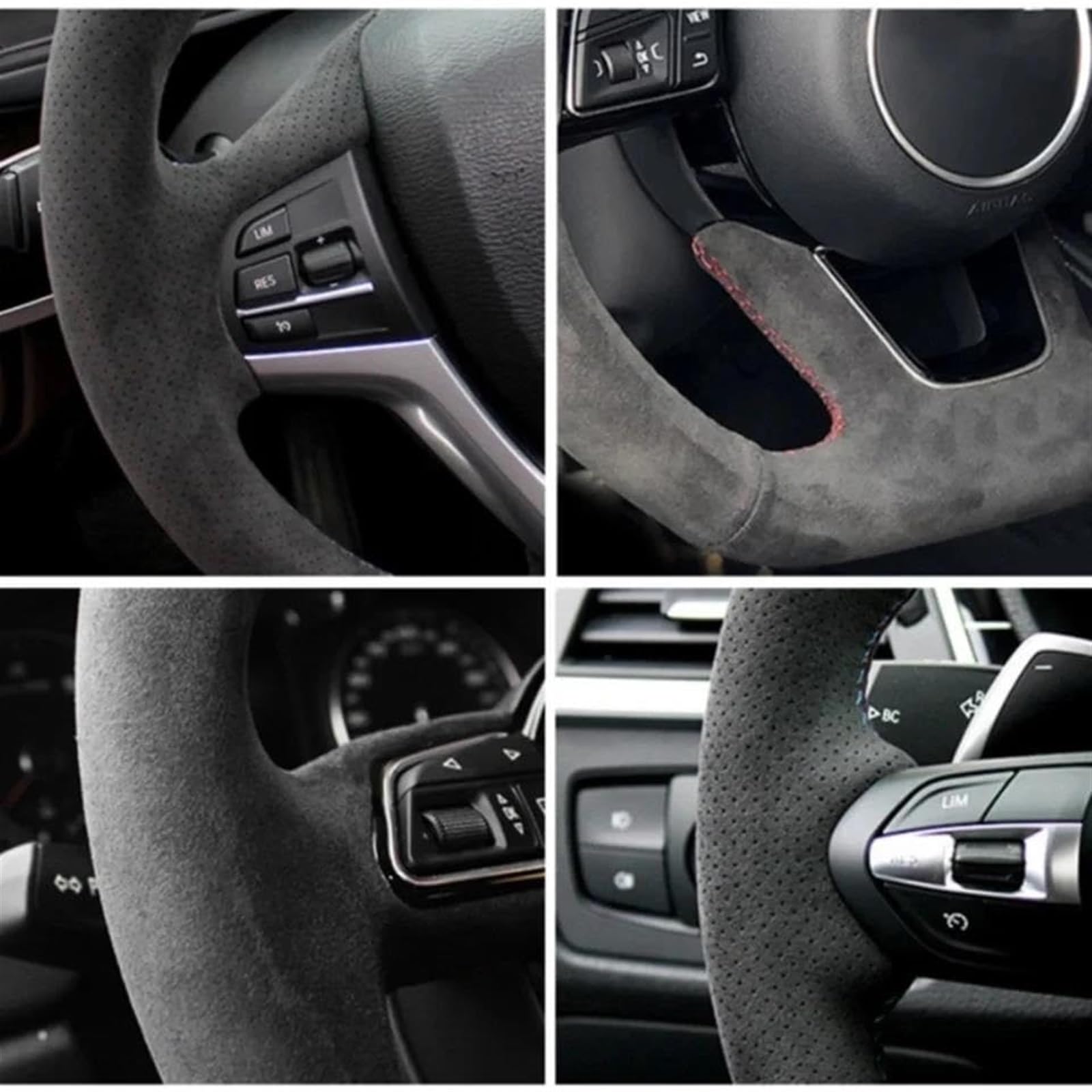 Pokrowiec na kierownicę samochodu, dla mercedes-benz, dla klasy S S500 klasy A, dla AMG A45 antypoślizgowa kierownica ze skóry zamszowej Osłona kierownicy(BLACK Light Blue Thread)