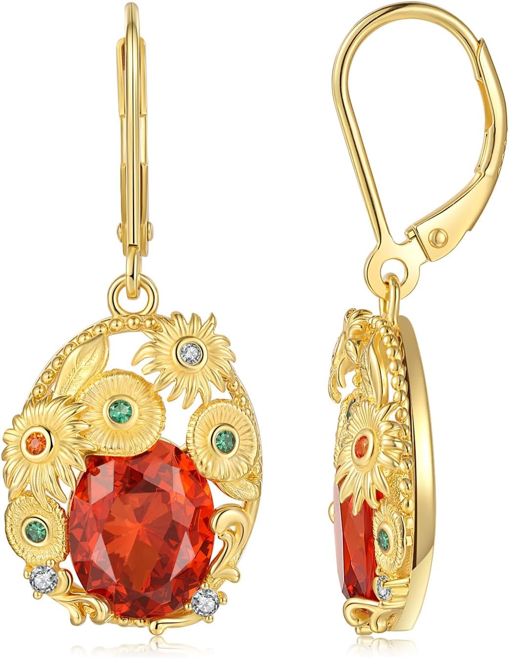 Sunflower Gifts for Women Earrings Jewelry - 18K Gold Plated Sterling Silver Dangle Earrings with Red Cubic Zirconia | Luxury Gifts for Women for Birthday, Christmas & Women's Day