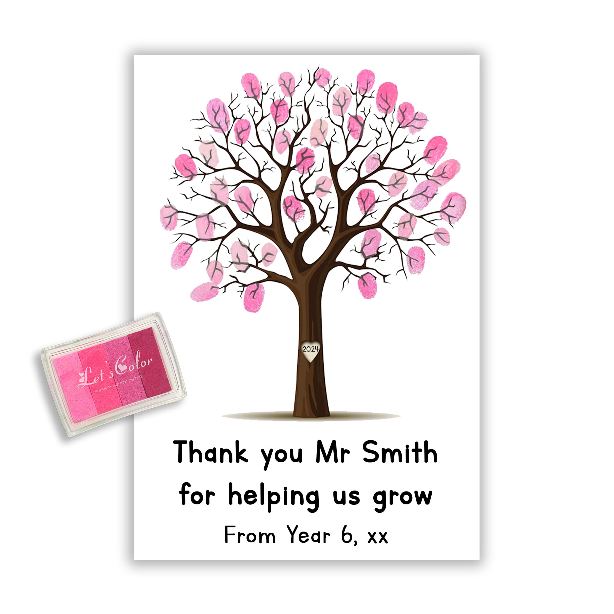 Fuzzy Cactus Personalised Teacher Thank You For Helping Us Grow Finger Print Tree - Print, Ink Pad - Add Teacher Name & Class! (Pink Ink Pad, Print Only)