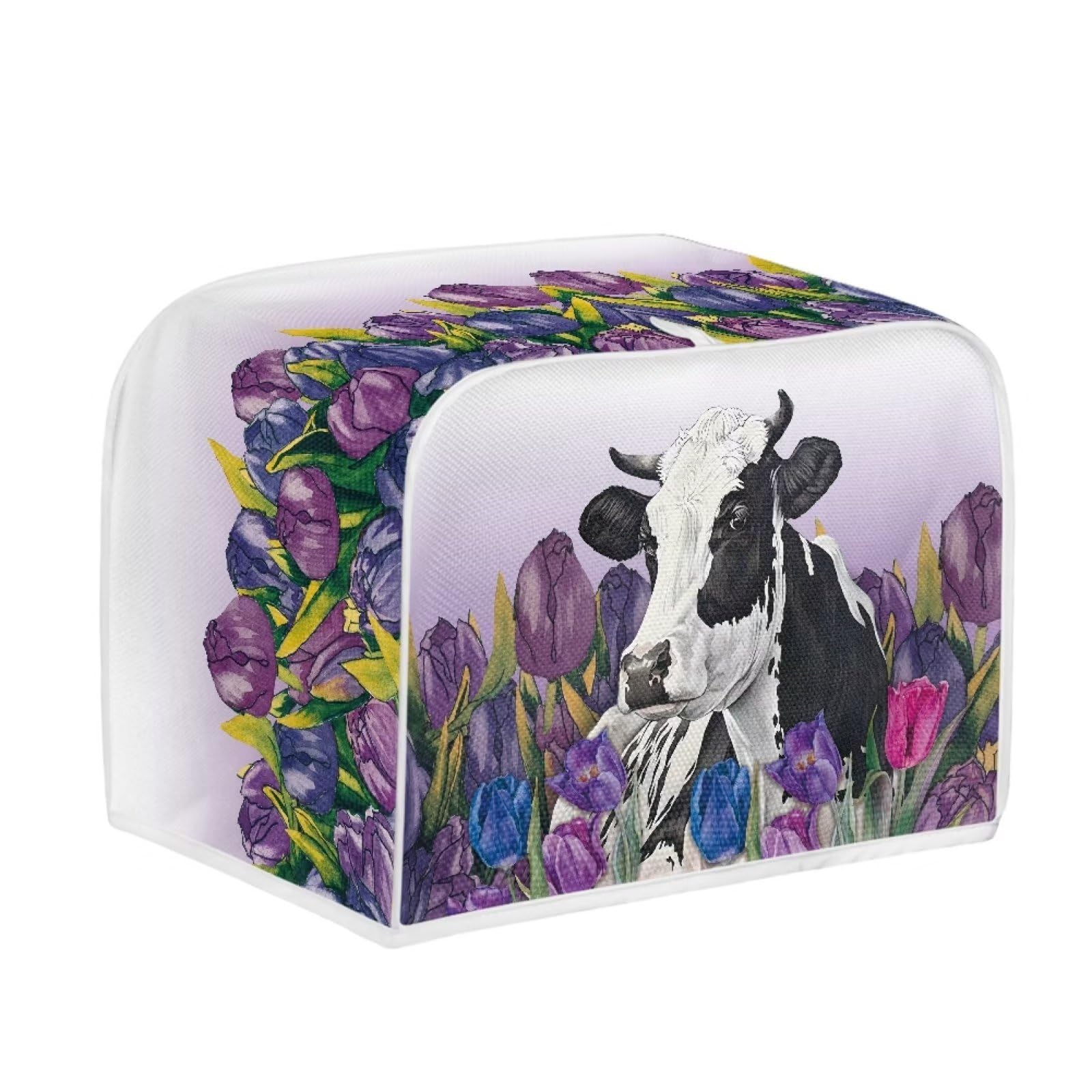 JSLXYYBQ Tulip Cow Print Toaster Cover 2 Slice Wide Slot Kitchen Appliance Durable Bread Maker Covers with Zipper Fingerprint Protection Women Gift