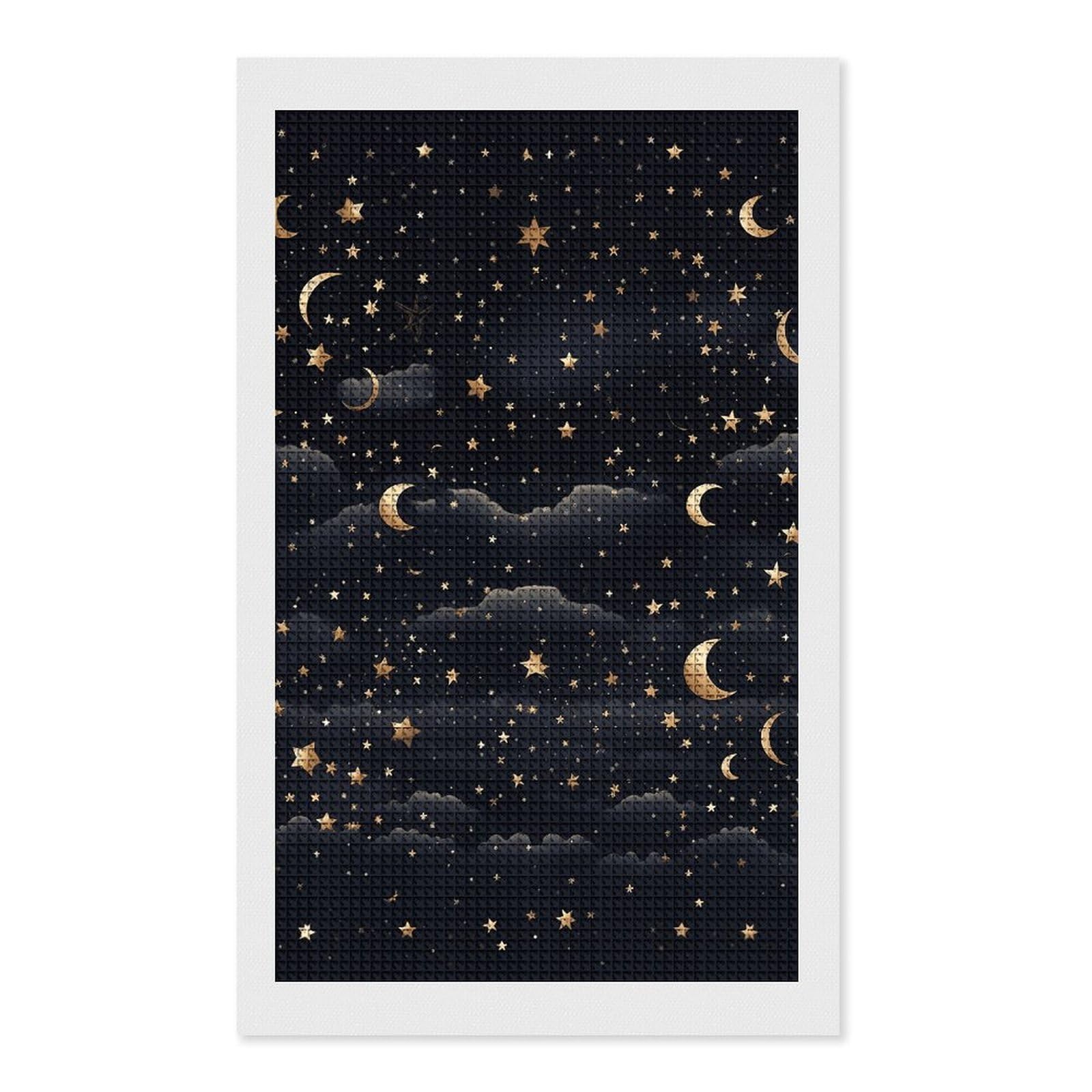 Stars And Moon on Dark Background Diamond Art Kits for Adults, DIY 5D Diamonds Painting Kits for Beginner, Round Full Drill Diamond Dots Painting, 12"x20" Diamonds Pictures Gem Art And Crafts Wall Dec